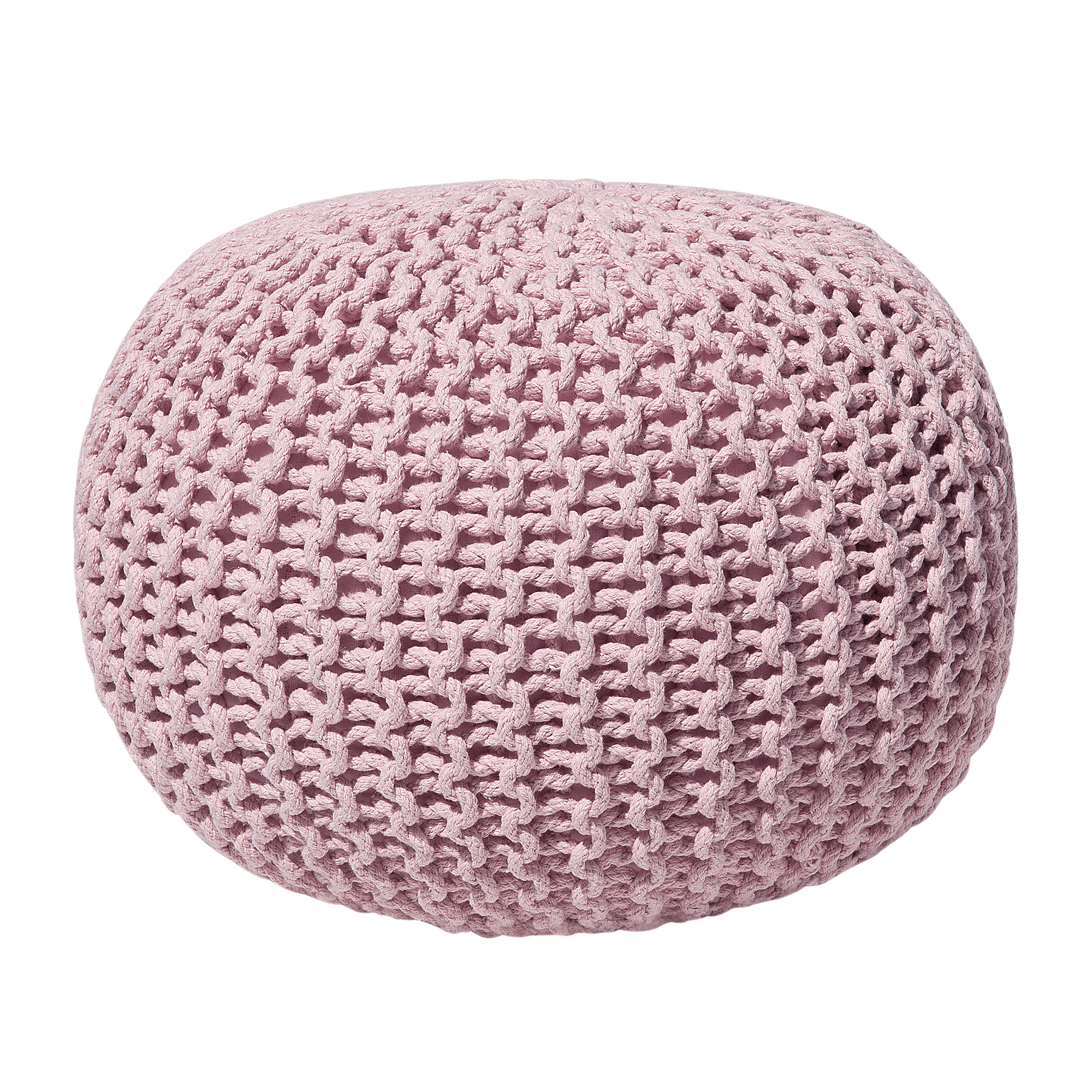 Beliani Pouf Ottoman Pink Knitted Cotton EPS Beads Filling Round Small Footstool 50 x 35 cm