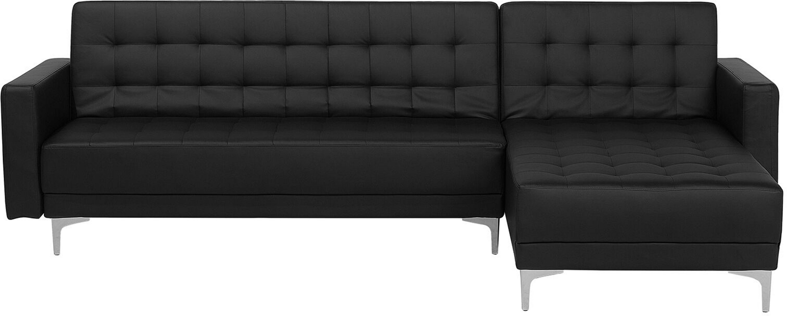 Beliani Corner Sofa Bed Black Faux Leather Tufted Modern L-Shaped Modular 4 Seater Left Hand Chaise Longue