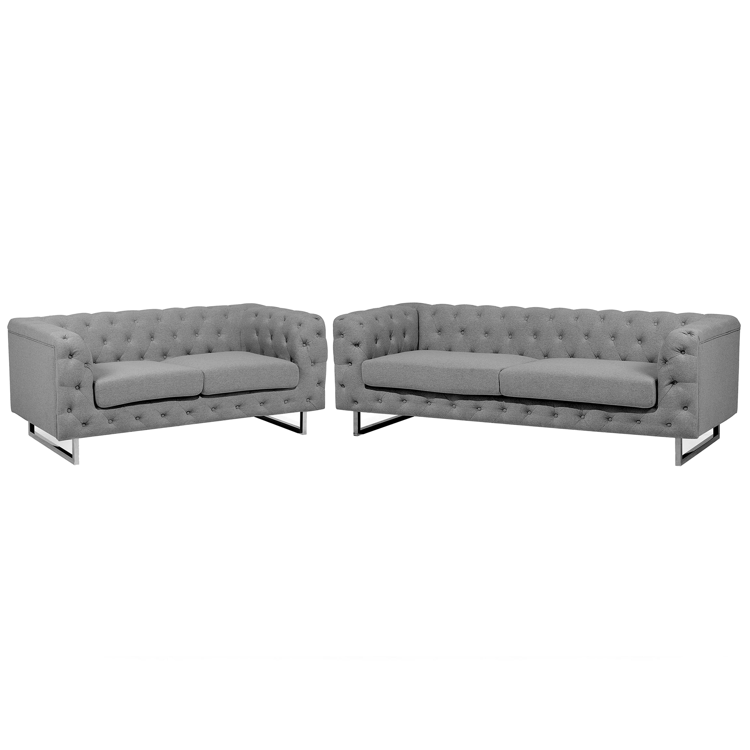 Beliani 5 Seater Chesterfield Sofa Set Light Grey Button Tufted