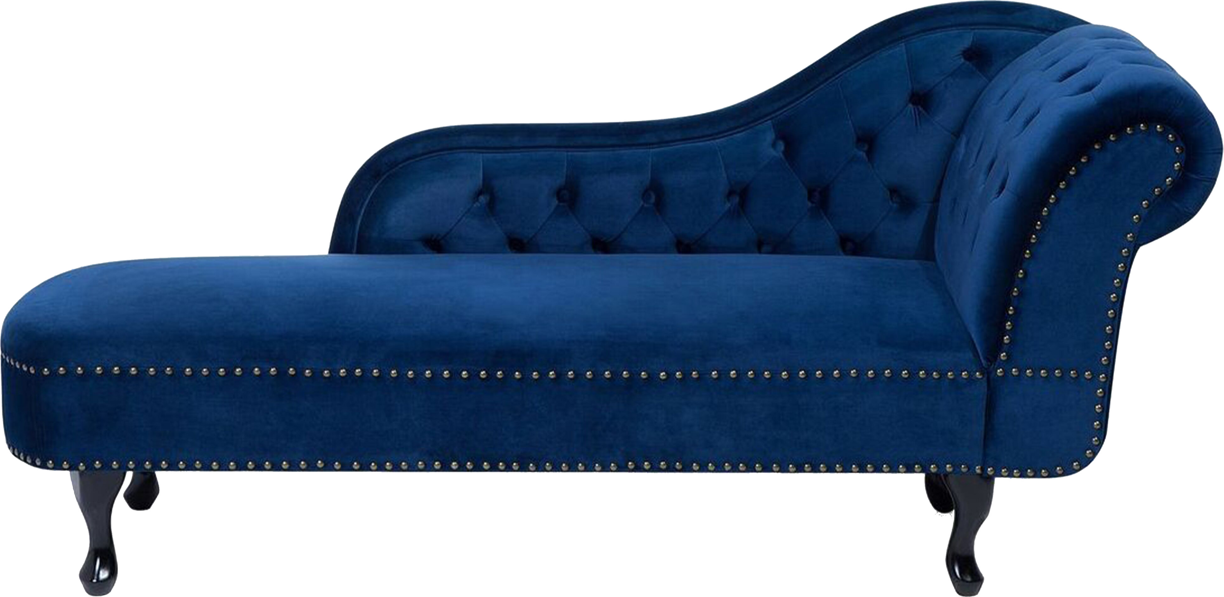 Beliani Chaise Lounge Blue Right Hand Velvet Buttoned Nailheads