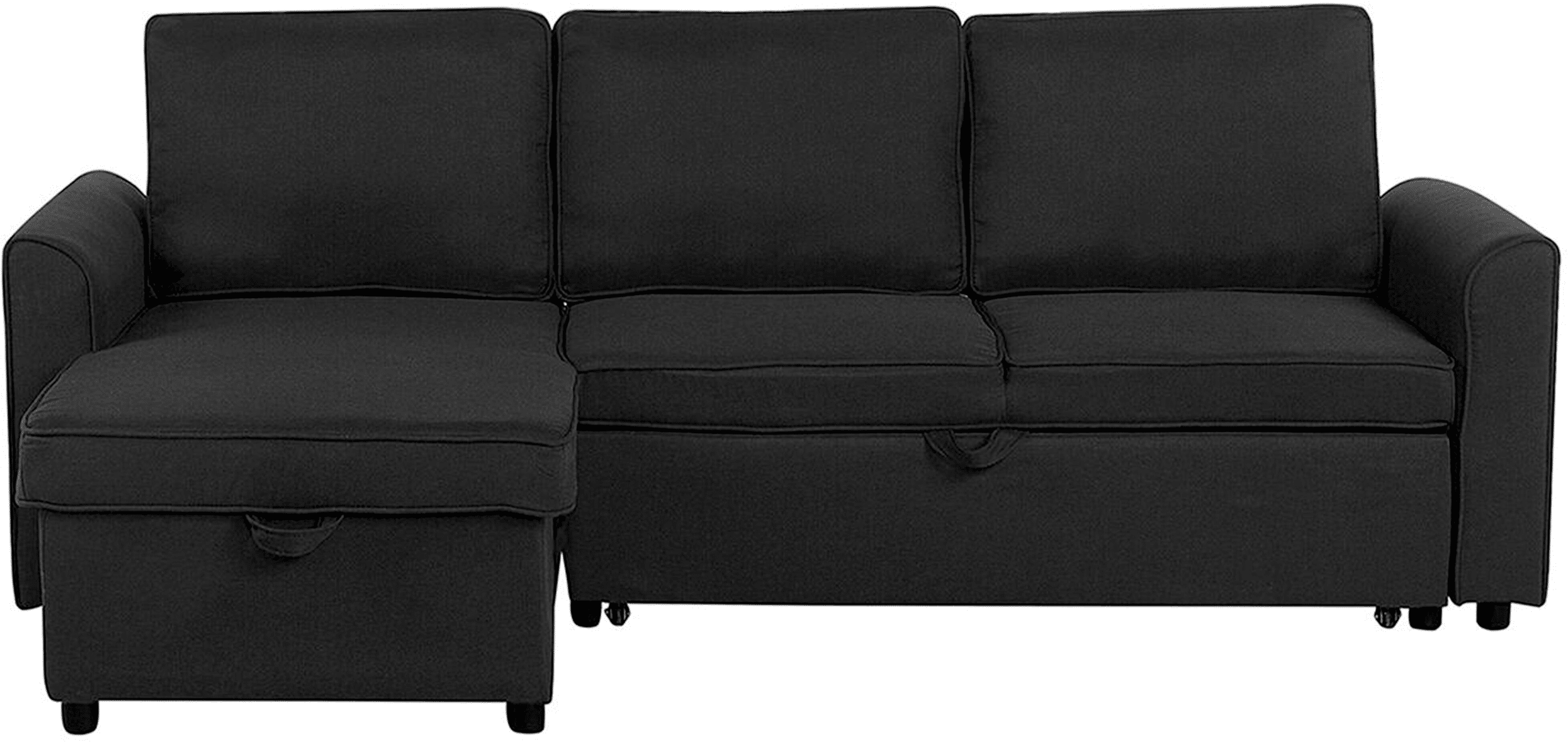 Beliani Corner Sofa Bed Black Fabric Upholstered Right Hand Orientation with Storage Bed