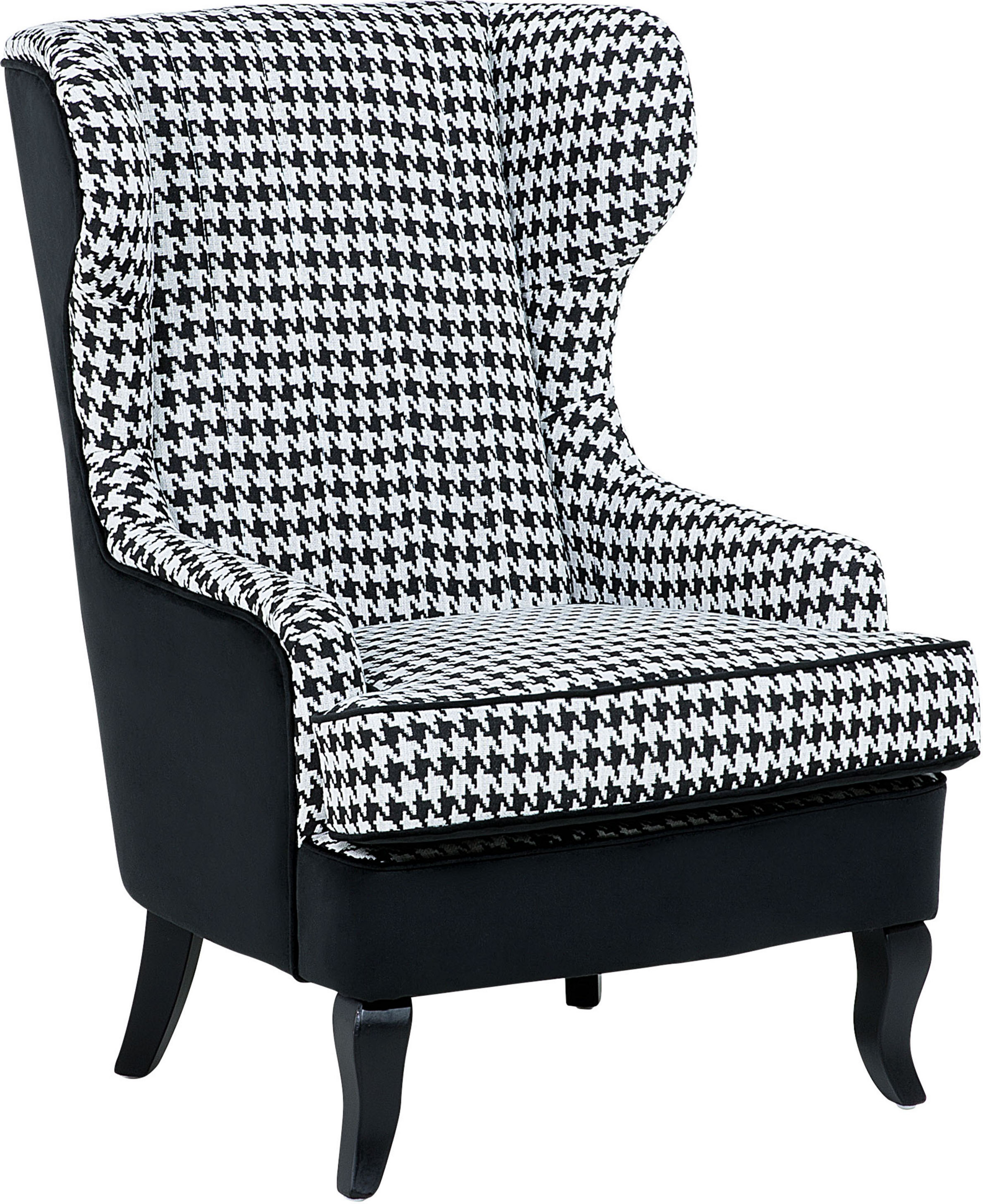 Beliani Wingback Chair Black and White Fabric Houndstooth Armchair Button Tufted Wooden Legs