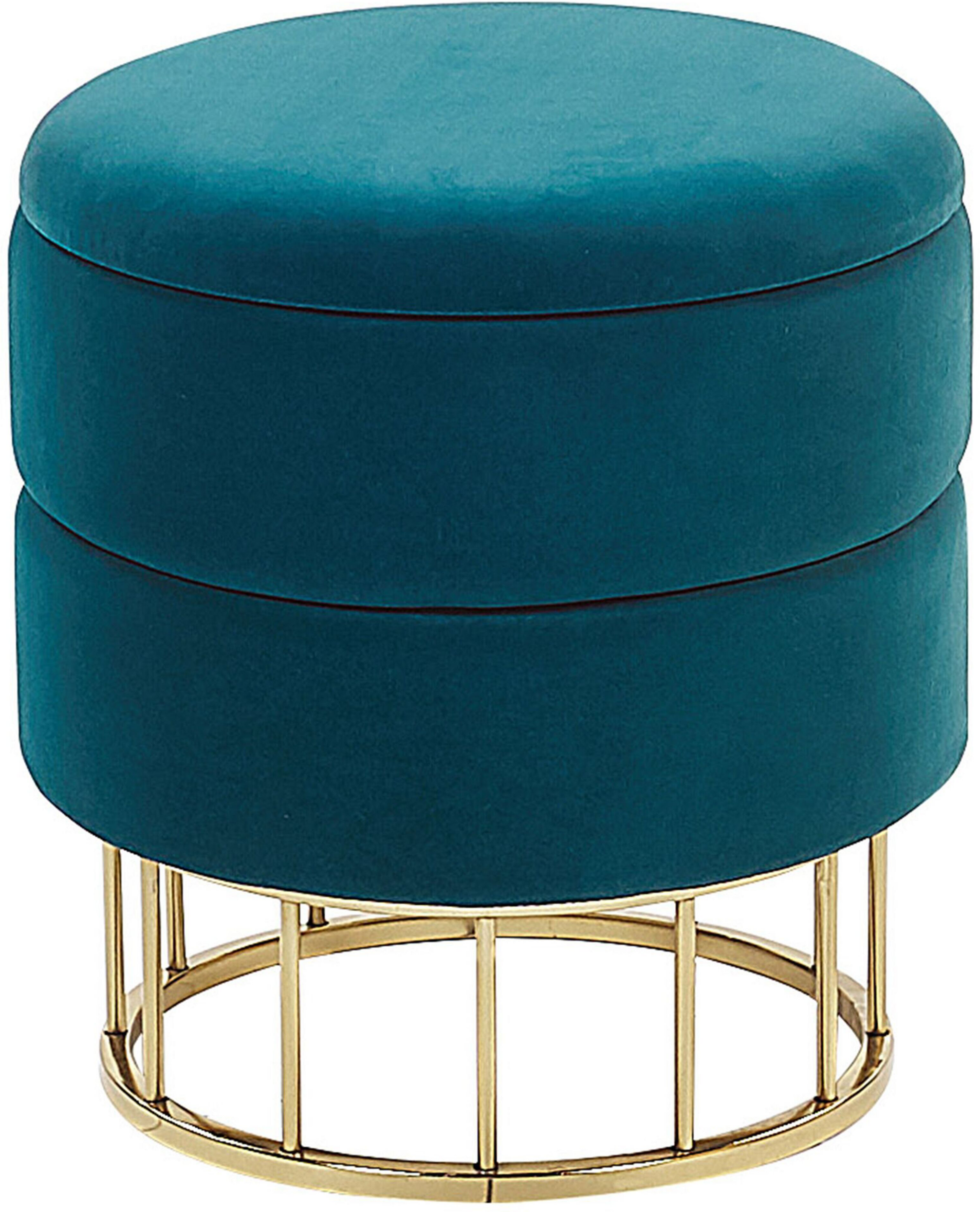 Beliani Storage Pouffe Teal Blue Polyester Velvet Upholstery Gold Base Glamorous Design Living Room Accessories