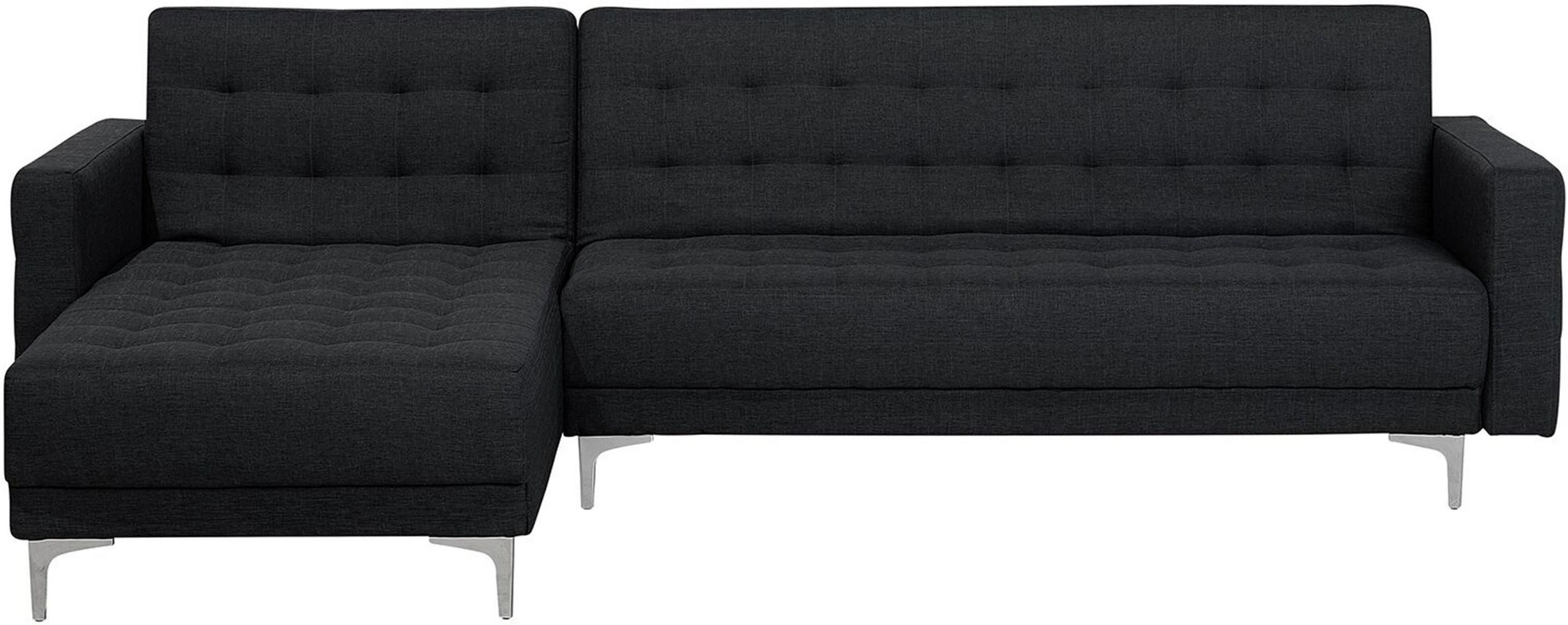 Beliani Corner Sofa Bed Graphite Grey Tufted Fabric Modern L-Shaped Modular 4 Seater Right Hand Chaise Longue