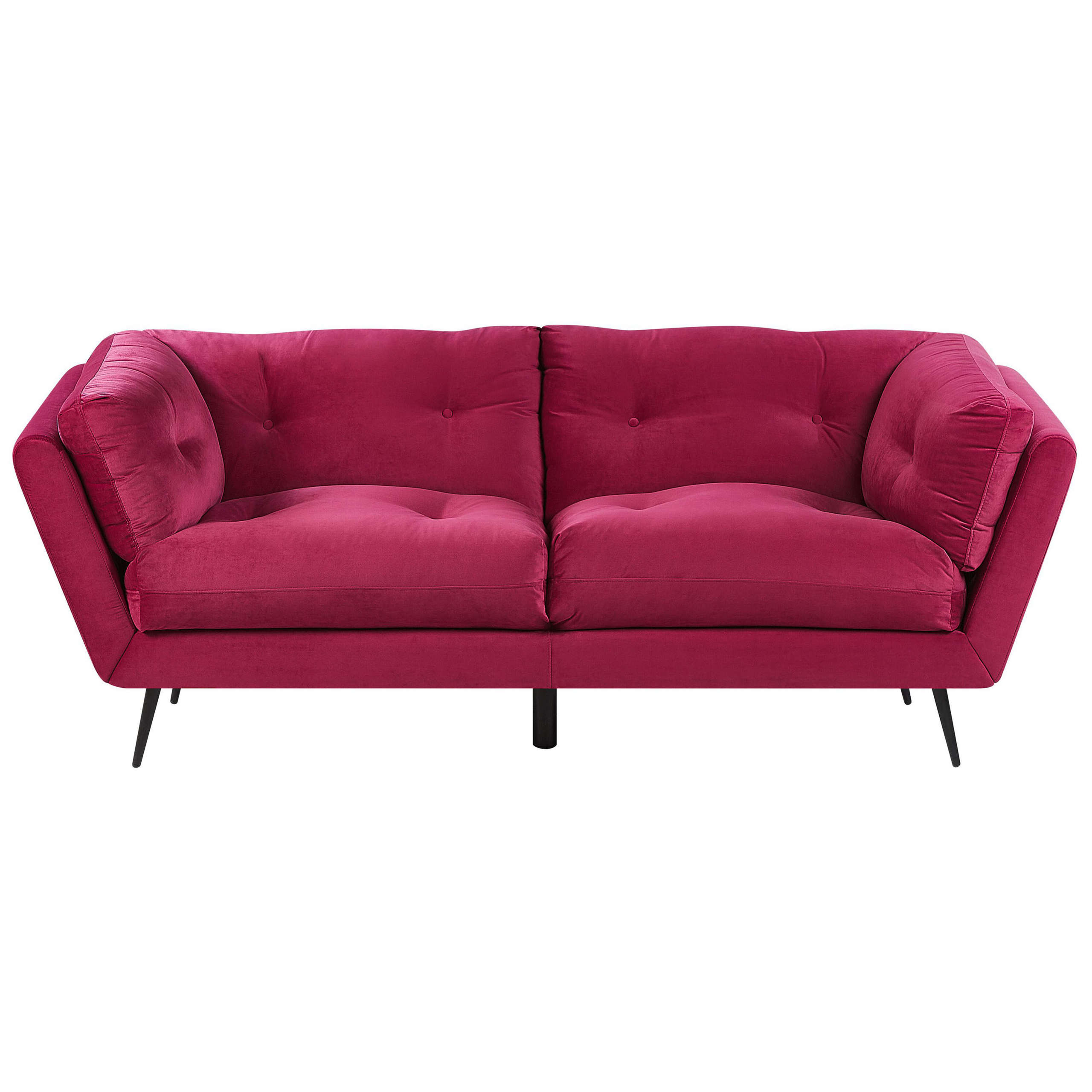 Beliani Sofa Burgundy Velvet Metal Legs 210 x 90 cm with Cushions Retro