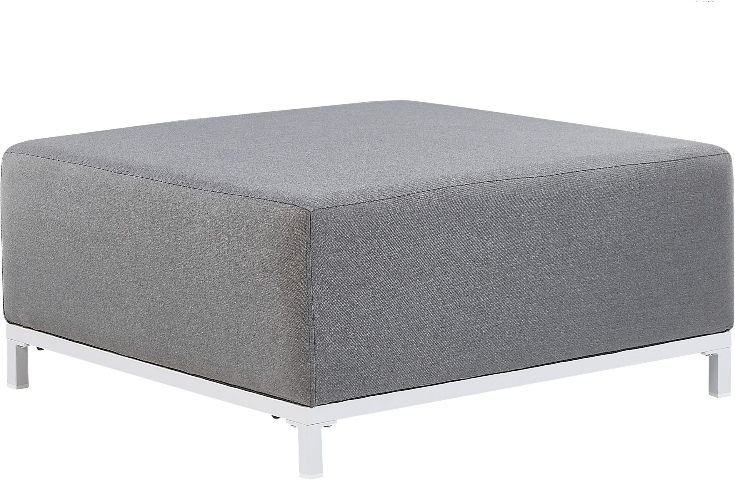 Beliani Ottoman Grey Polyester Upholstery White Aluminium Legs Metal Frame Outdoor and Indoor Water Resistant