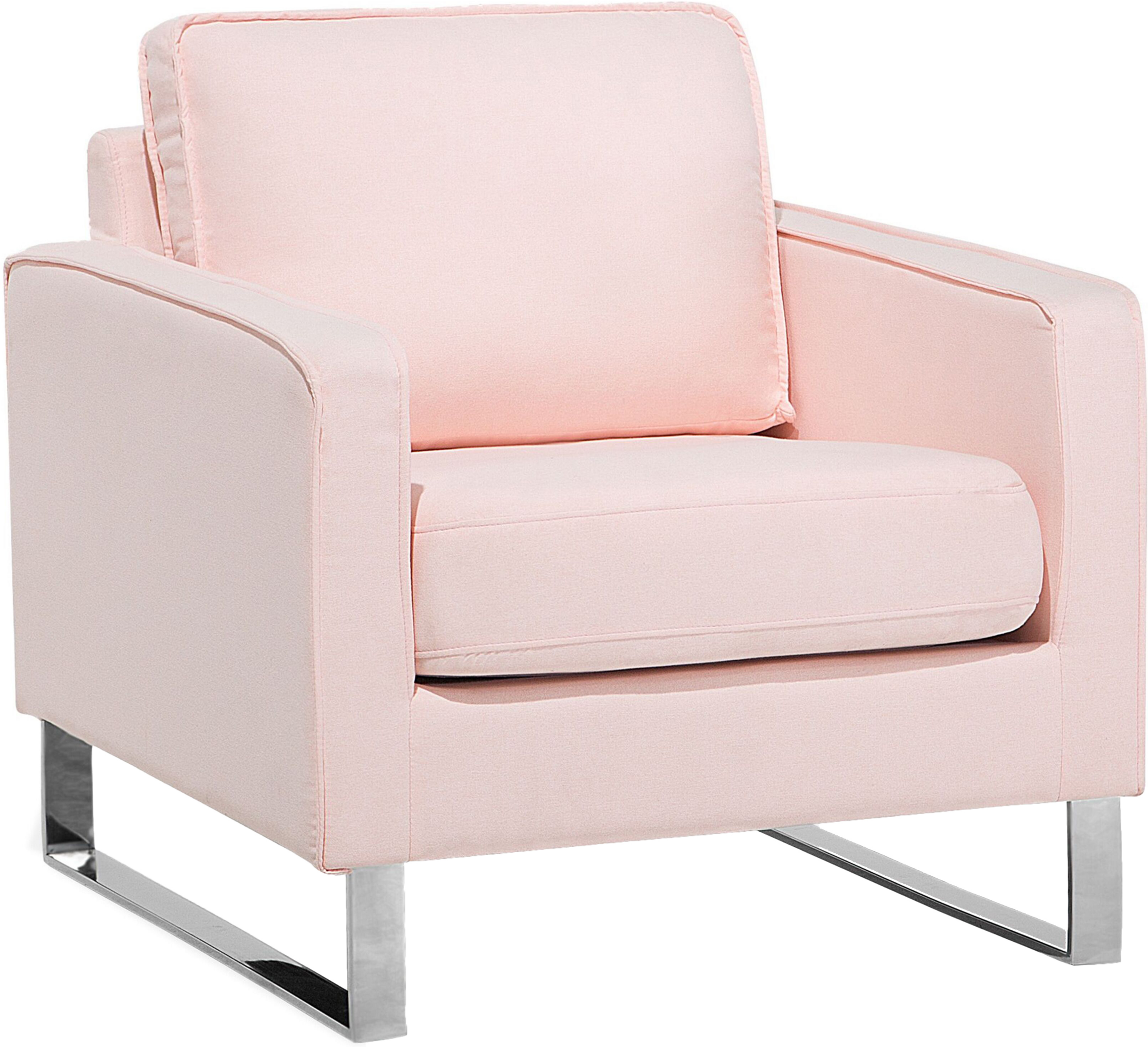 Beliani Armchair Pink Fabric Sled Silver Legs Modern Living Room