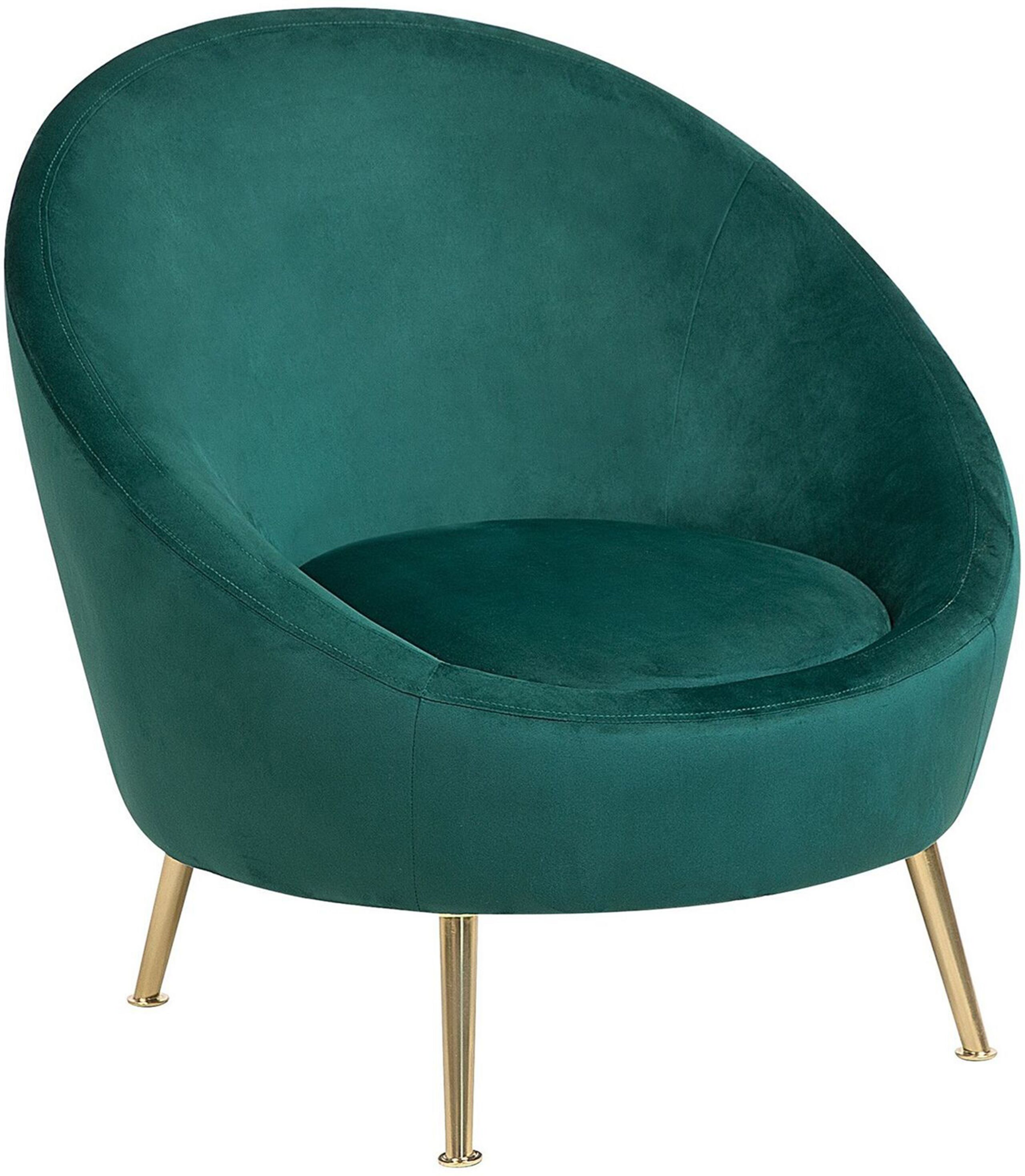 Beliani Tub Chair Green Velvet 76L x 80W x 81H cm Accent Gold Legs Glam Retro