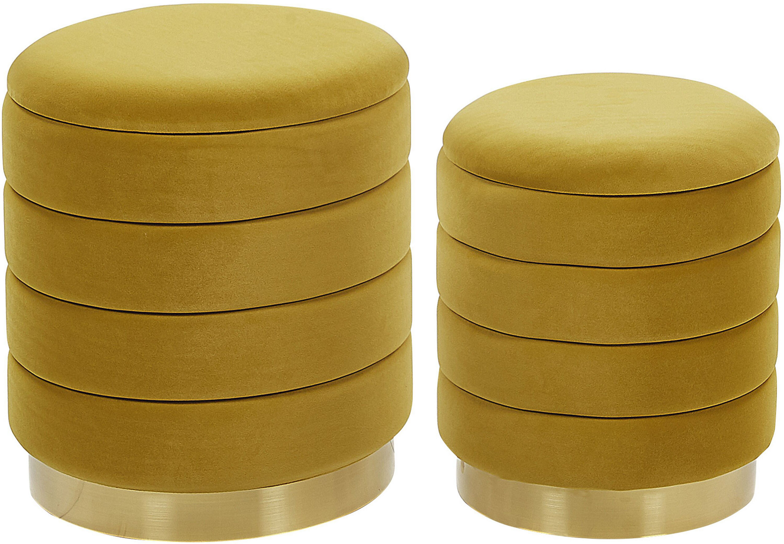 Beliani Set of 2 Storage Pouffes with Storage Yellow Polyester Velvet Upholstery Gold Stainless Steel Base Modern Design