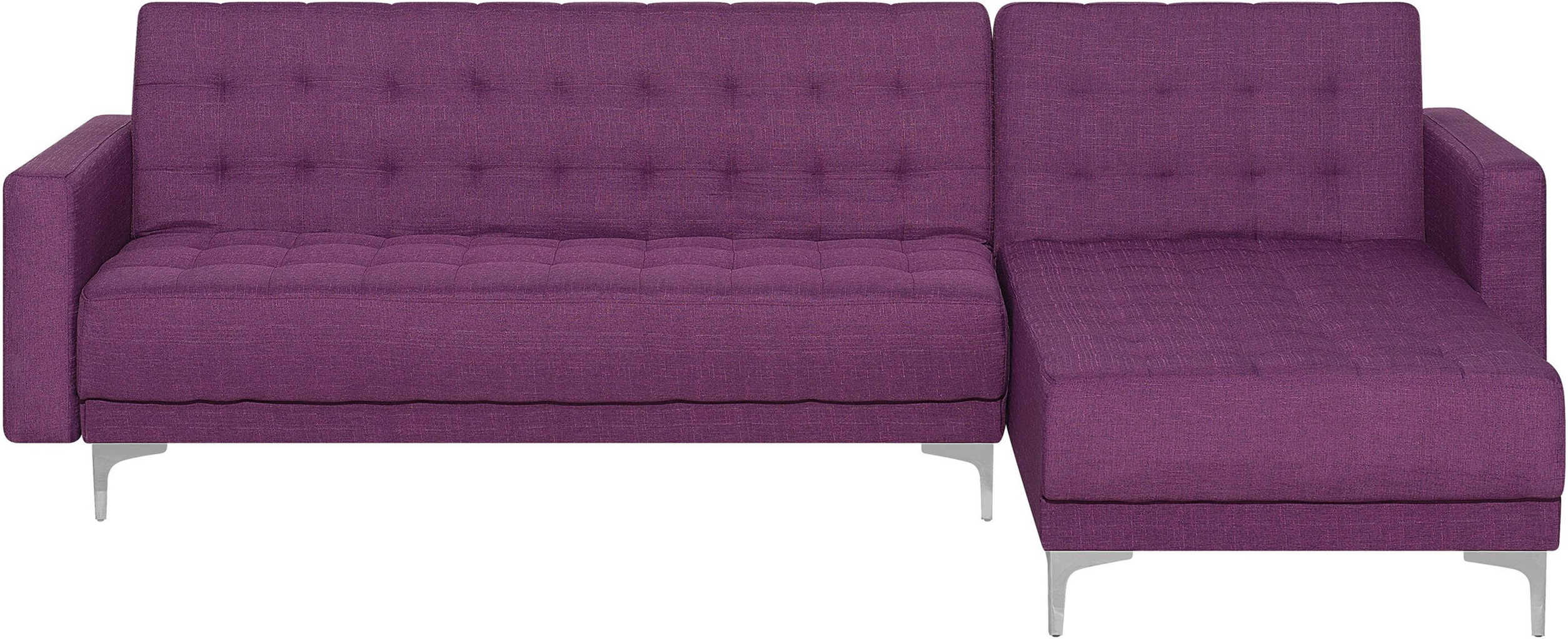 Beliani Corner Sofa Bed Purple Tufted Fabric Modern L-Shaped Modular 4 Seater Left Hand Chaise Longue