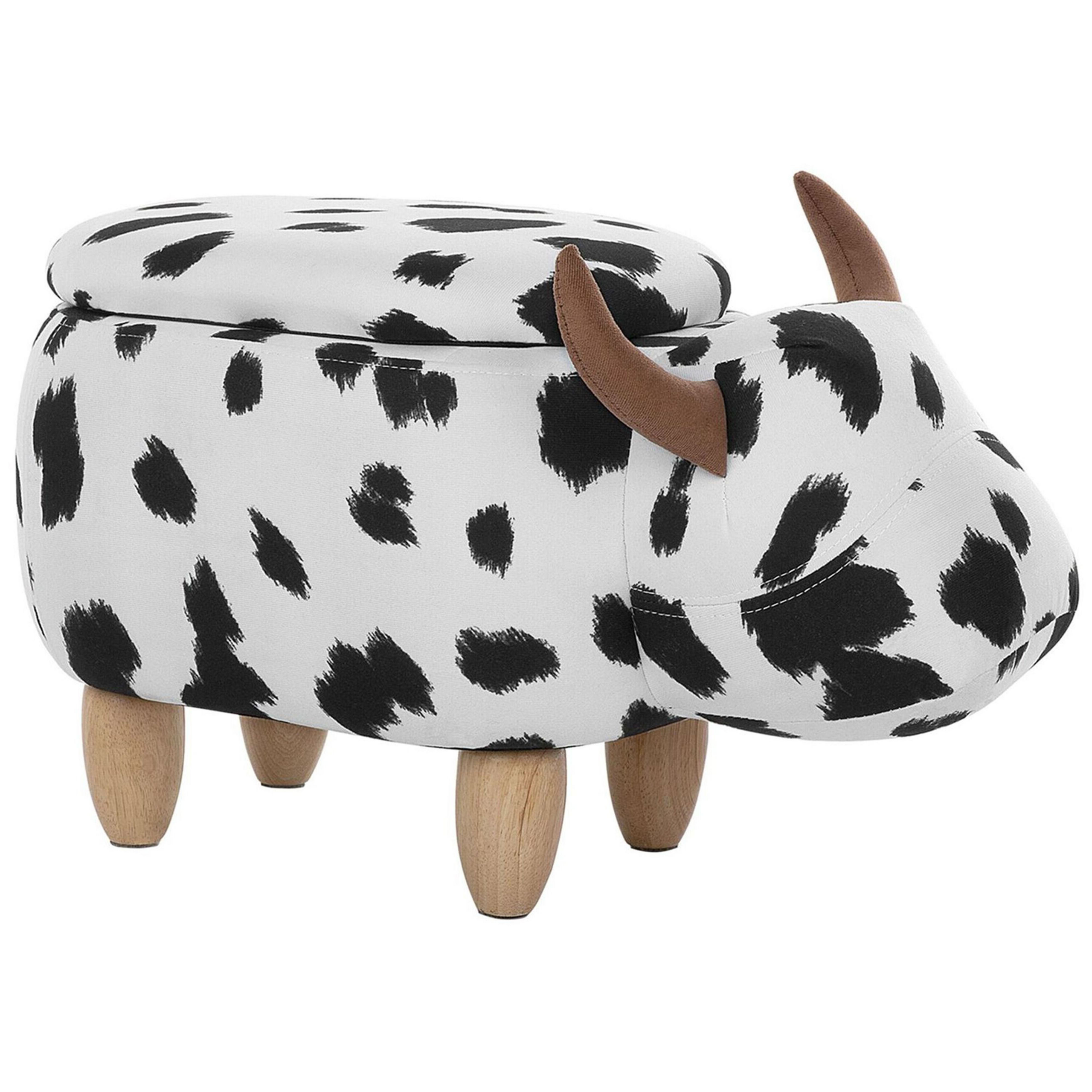 Beliani Animal Cow Children Stool with Storage Black and White Faux Leather Wooden Legs Nursery Footstool