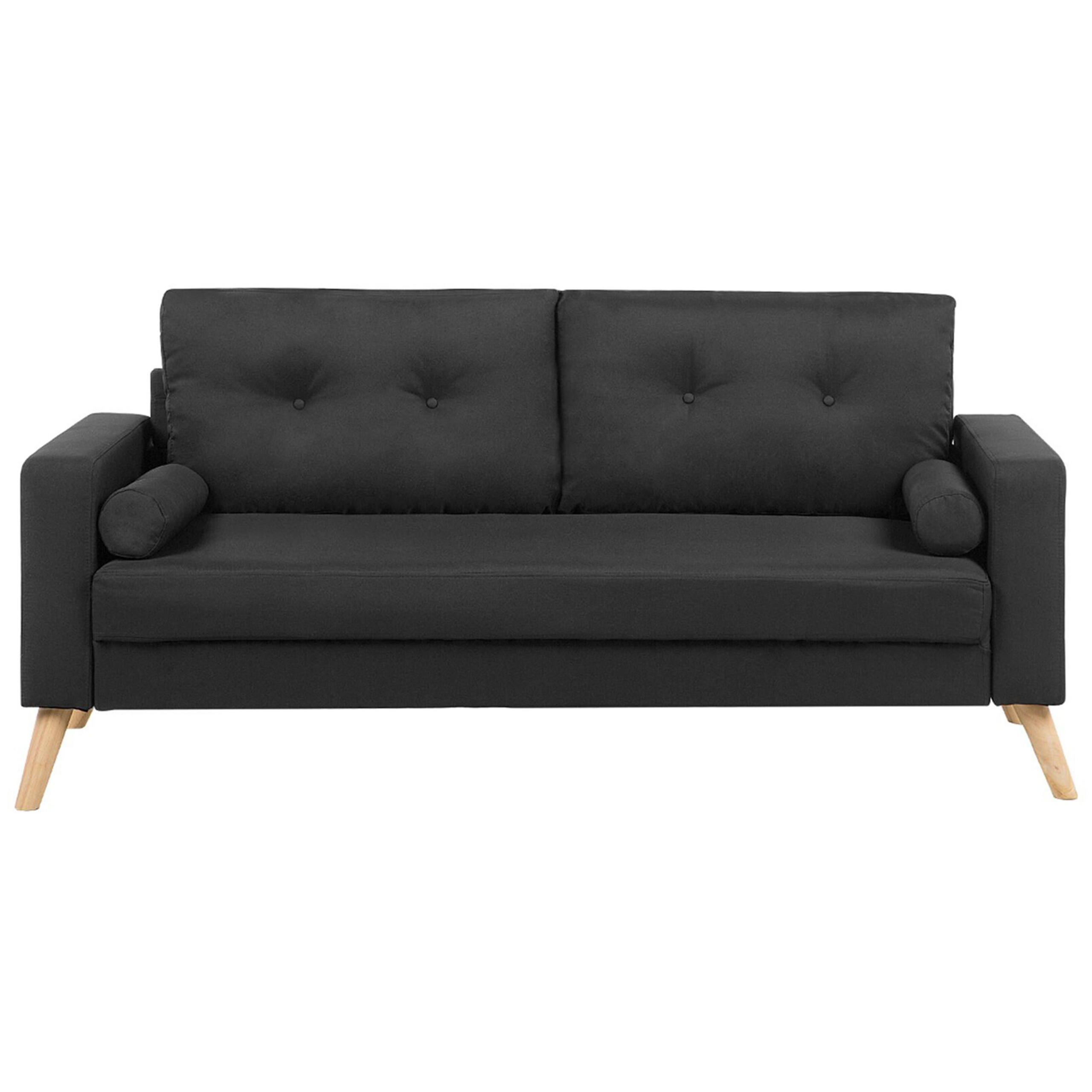 Beliani Fabric Sofa Black Fabric Upholstery 2 Seater Button Tufted with Two Bolsters