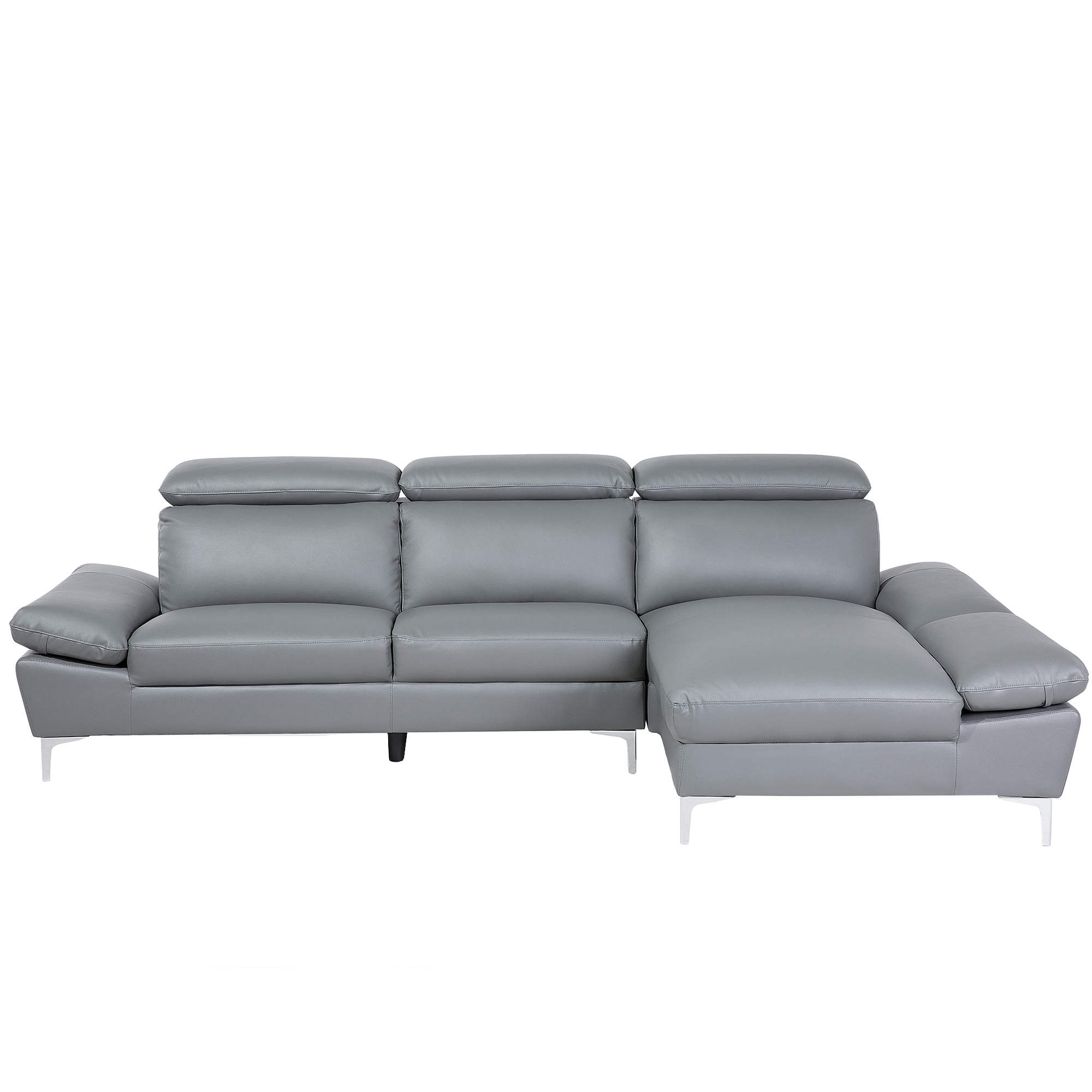 Beliani Corner Sofa Grey Leather Upholstery Left Hand Orientation with Adjustable Headrests