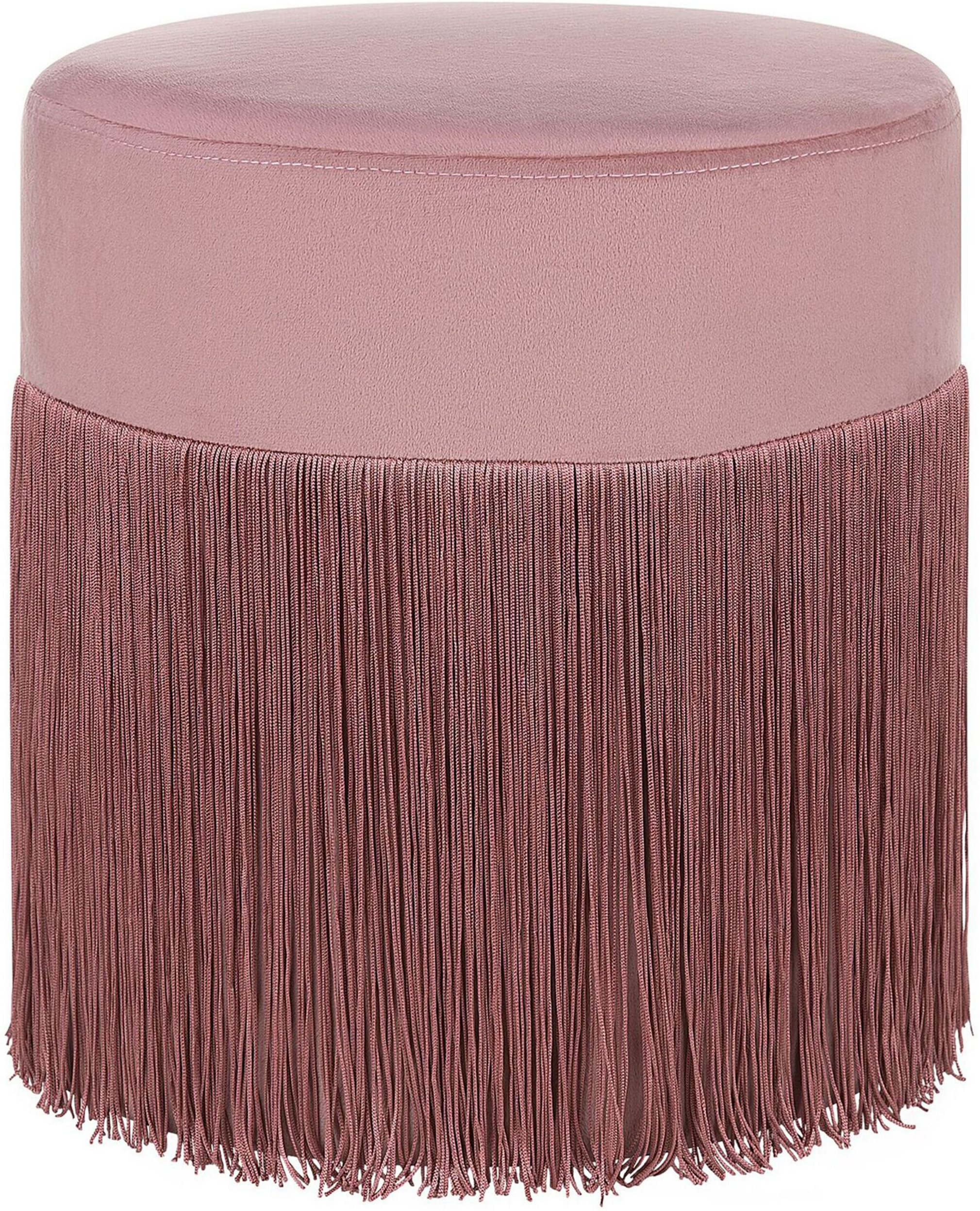 Beliani Round Velvet Pink Ottoman Pouffe Footstool Glam with Tassels