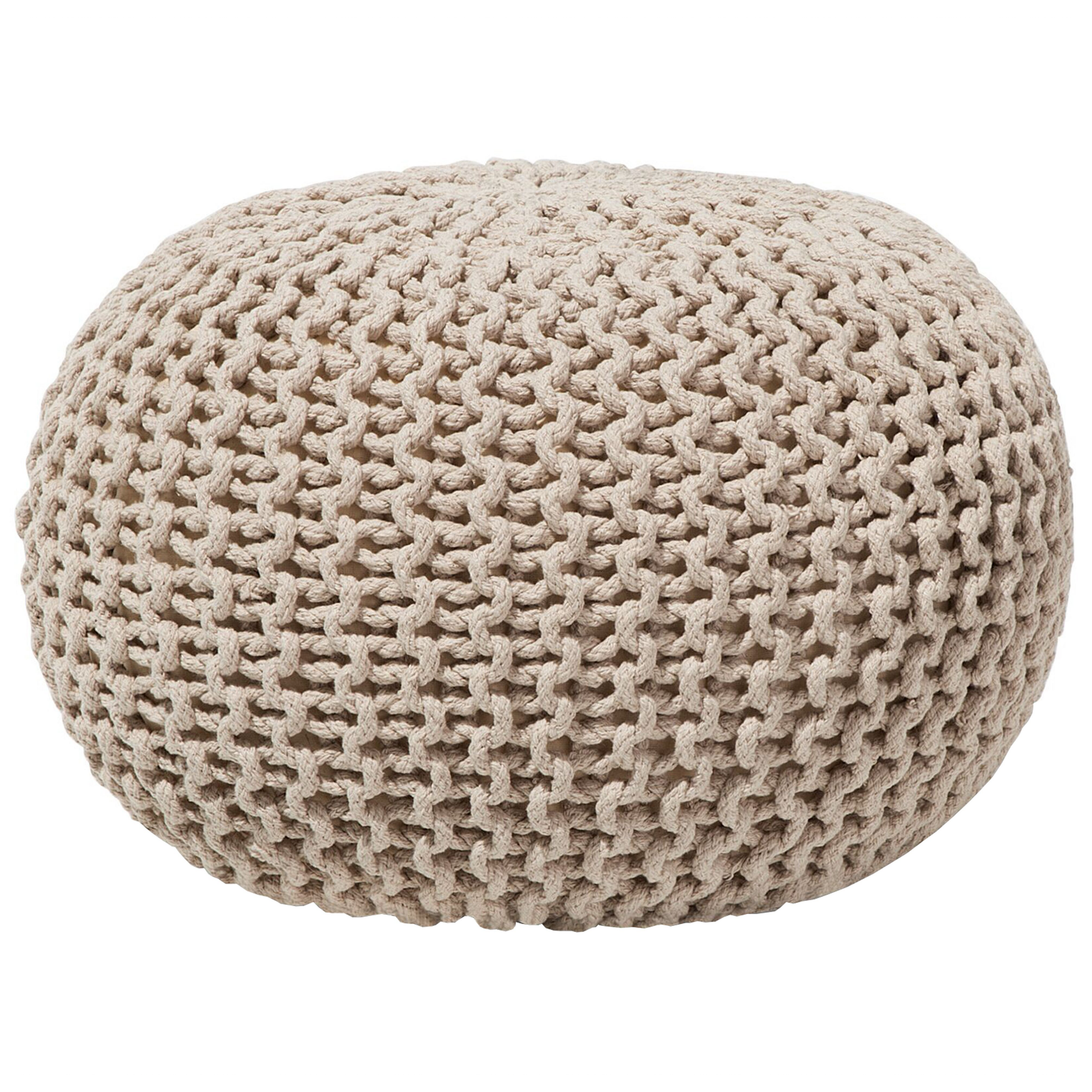 Beliani Pouf Ottoman Beige Knitted Cotton EPS Beads Filling Round Small Footstool 50 x 35 cm