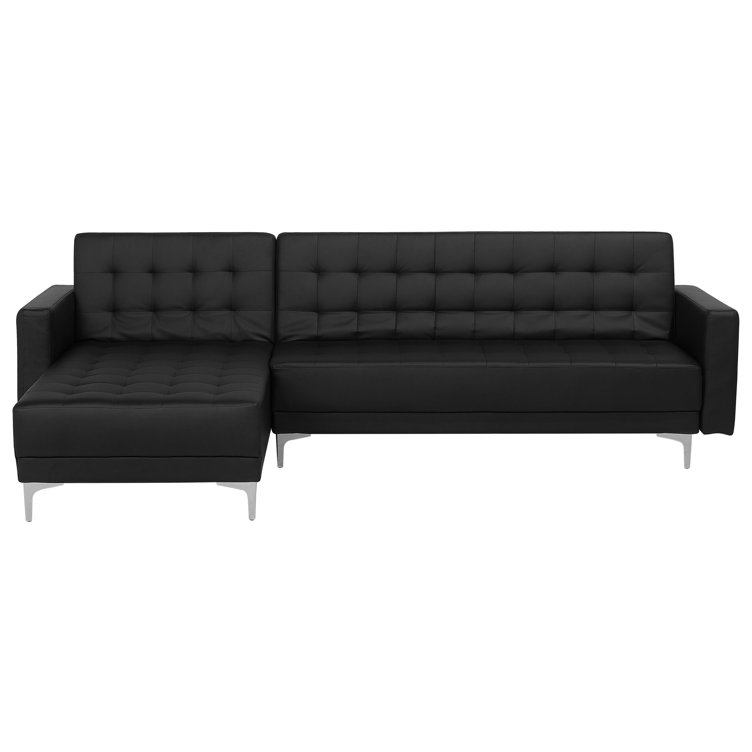 Beliani Corner Sofa Bed Black Faux Leather Tufted Modern L-Shaped Modular 4 Seater Right Hand Chaise Longue