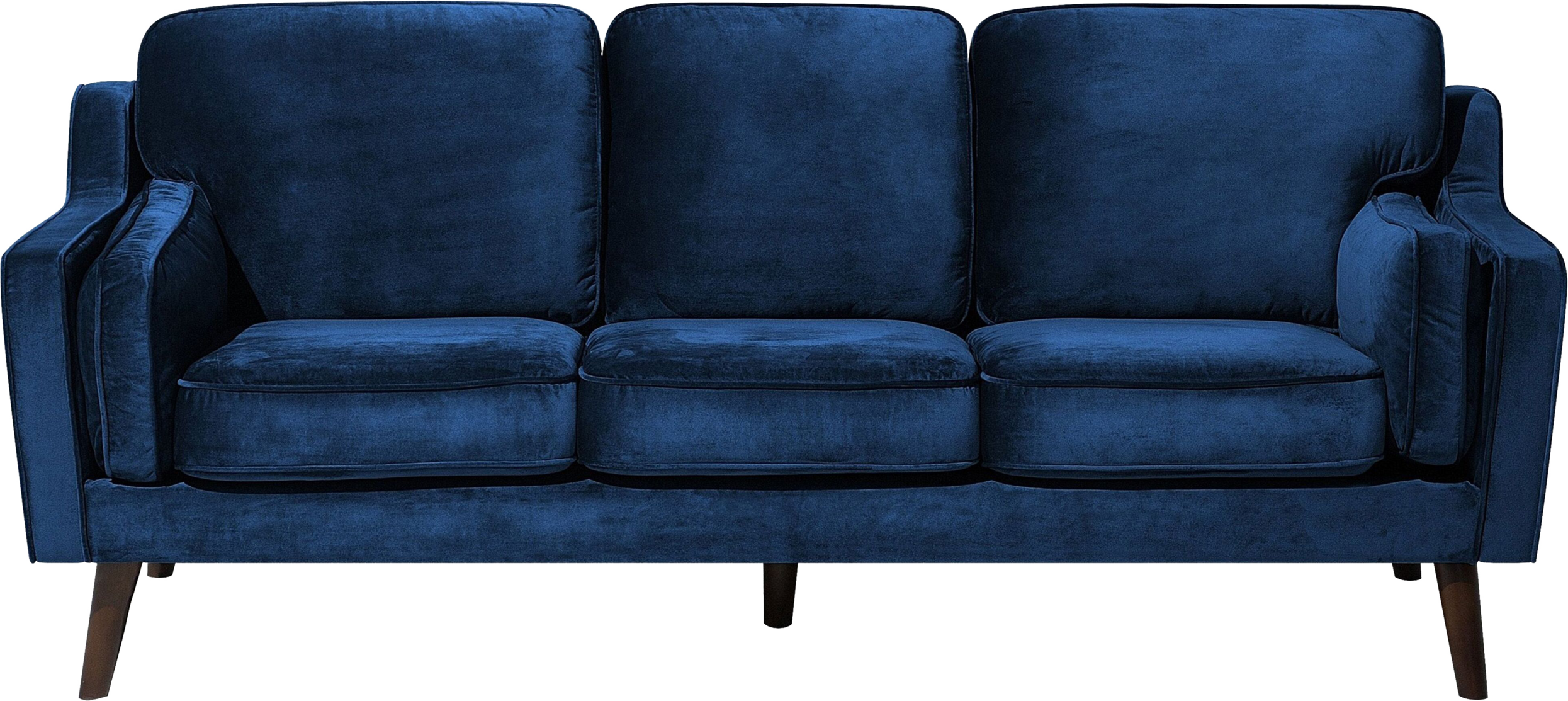 Beliani Sofa Blue 3 Seater Velvet Wooden Legs Classic