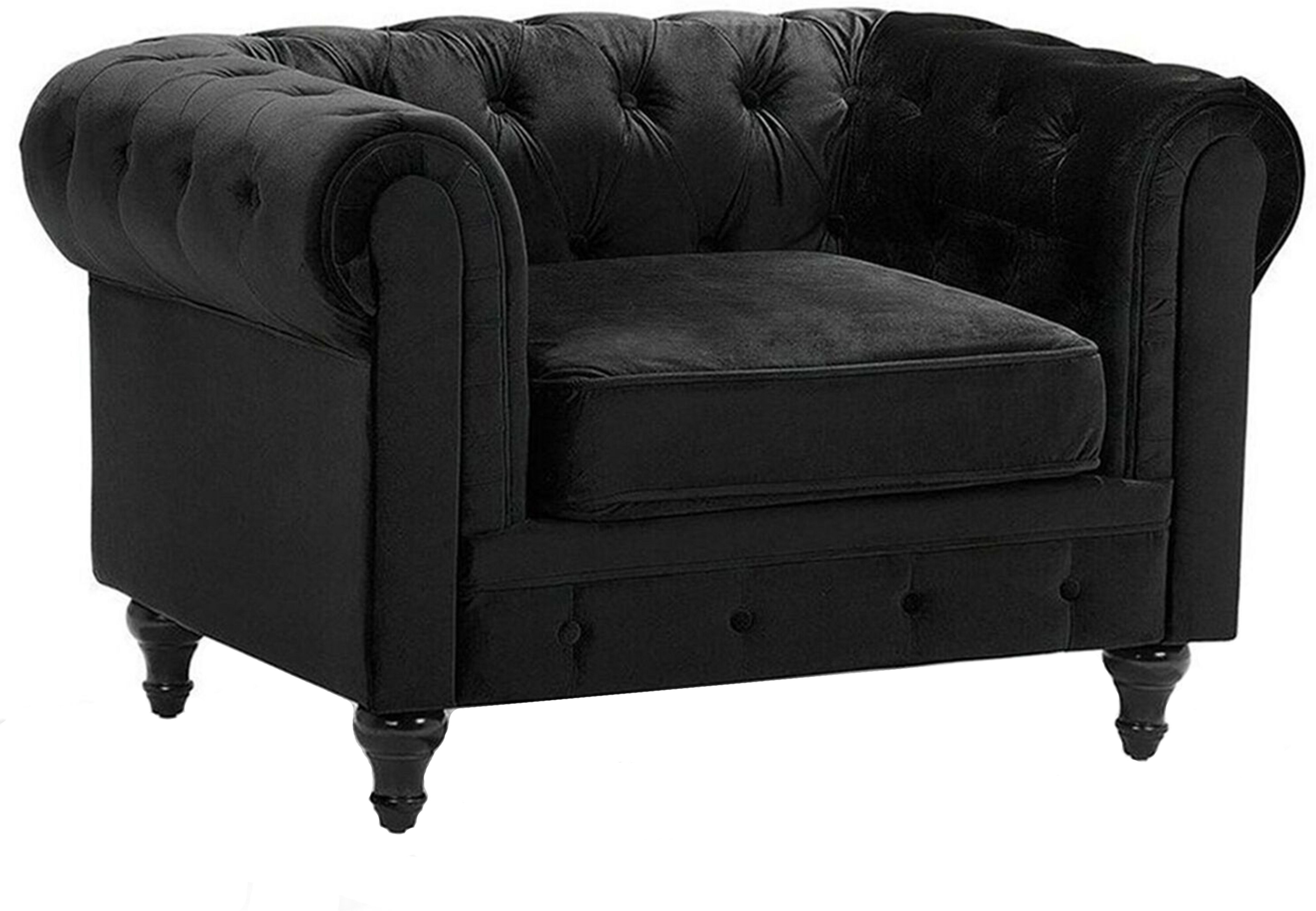 Beliani Chesterfield Armchair Black Velvet Fabric Upholstery Dark Wood Legs Contemporary