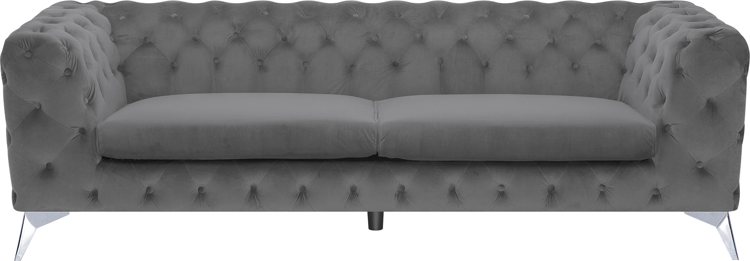 Beliani 3 Seater Sofa Grey Velvet Chesterfield Style Low Back