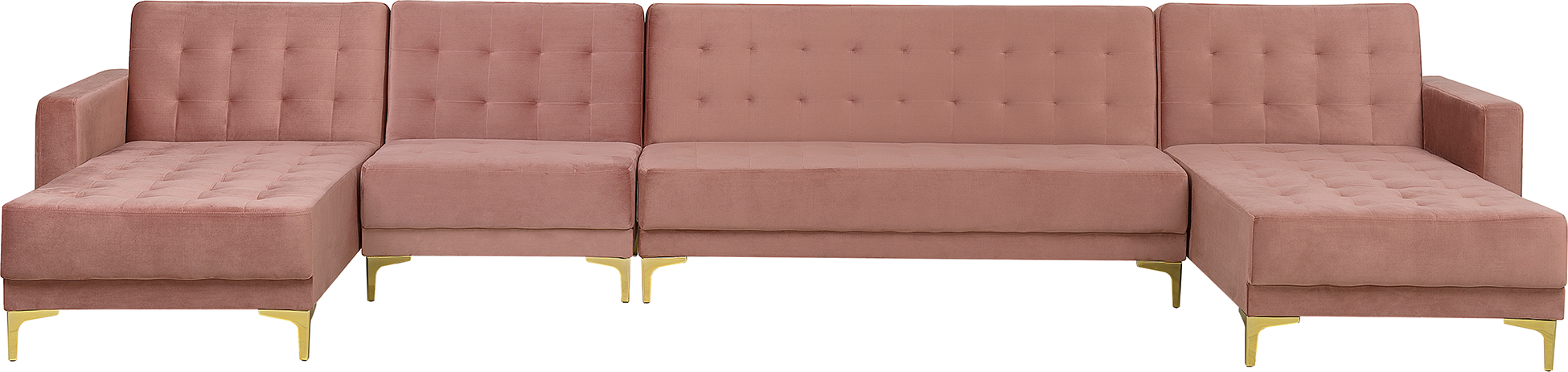 Beliani Corner Sofa Bed Pink Velvet Tufted Fabric Modern U-Shaped Modular 6 Seater with Chaise Longues