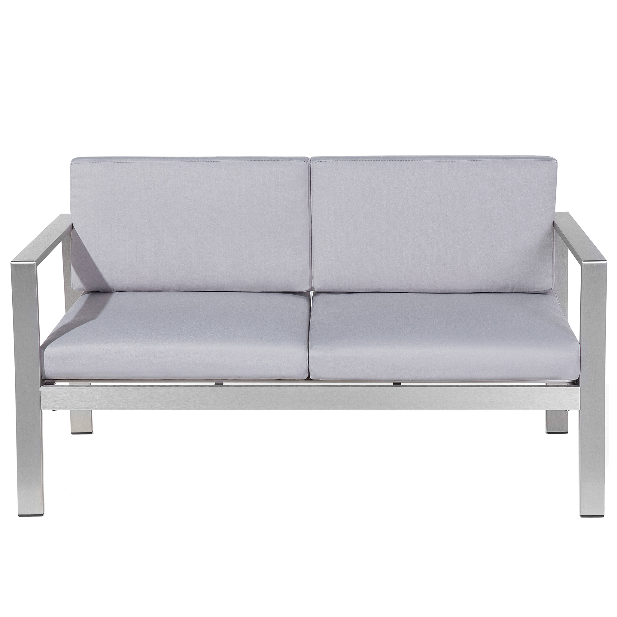 Beliani Garden Sofa Light Grey Aluminium Frame Outdoor 2 Seater with Cushions