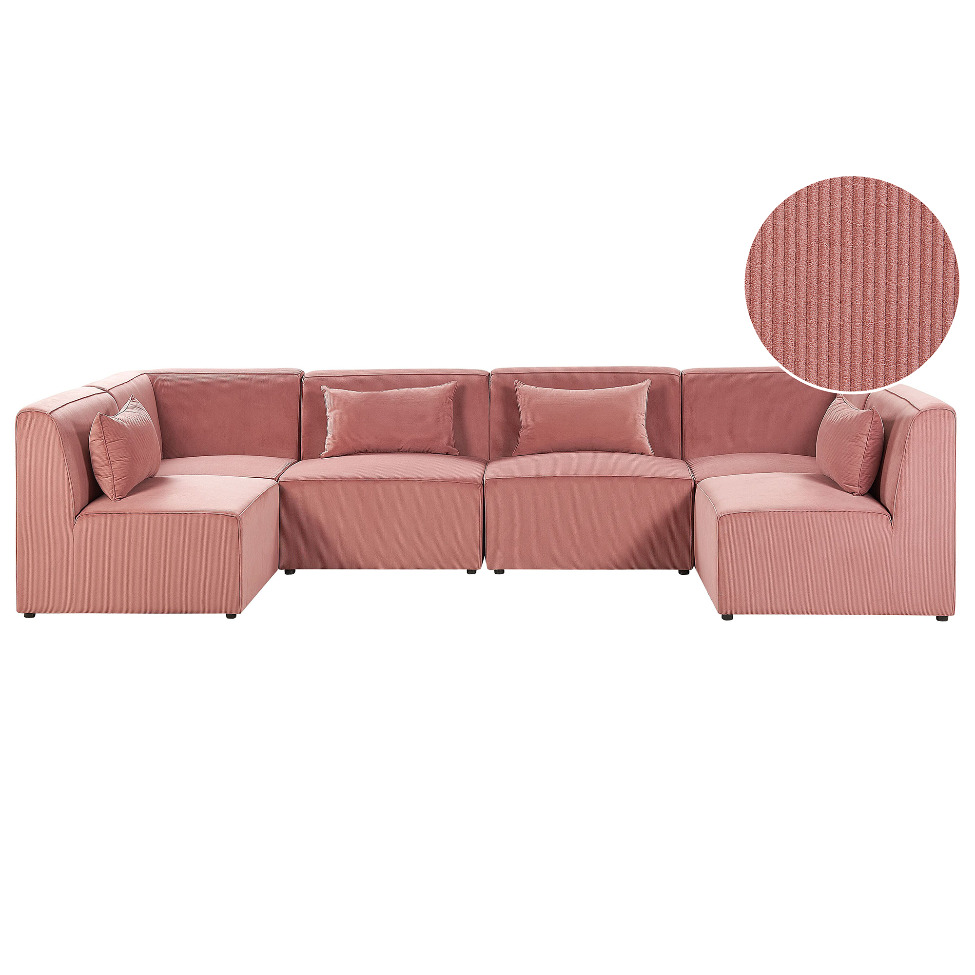 Beliani Modular Corner Sofa Pink Corduroy 6 Seater Sectional Sofa U-Shaped Modern Design