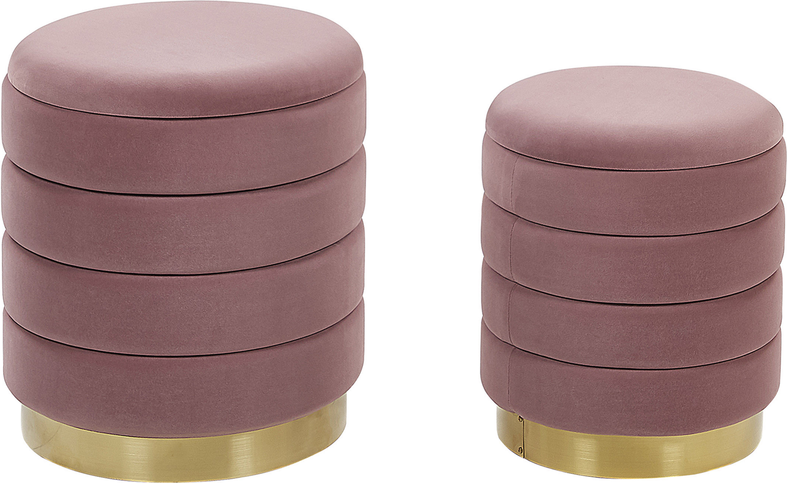 Beliani Set of 2 Storage Pouffes with Storage Yellow Velvet Upholstery Gold Stainless Steel Base Modern Design