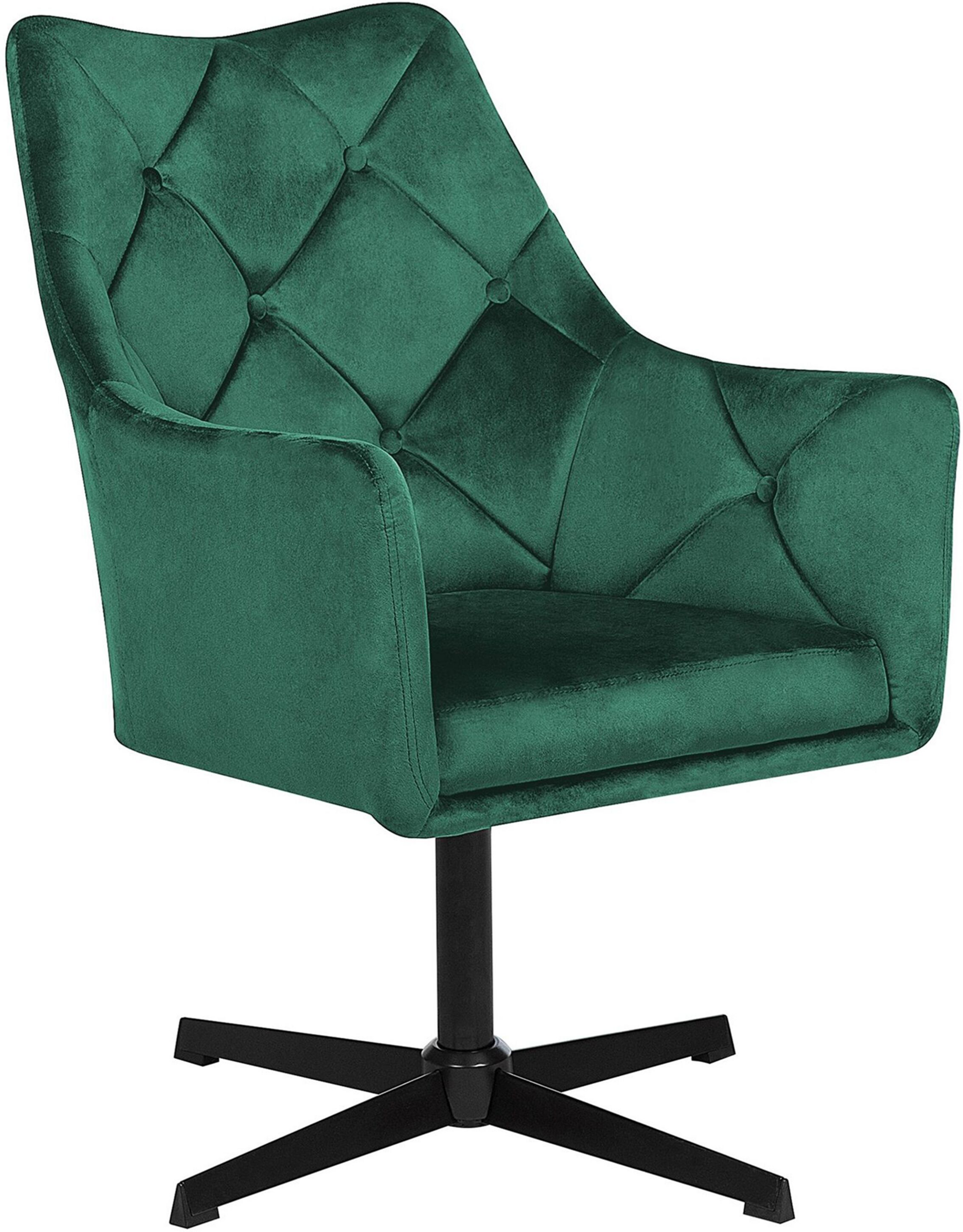 Beliani Armchair Green Velvet 73L x 61W x 95H Tufted Back Single Metal Leg Glam