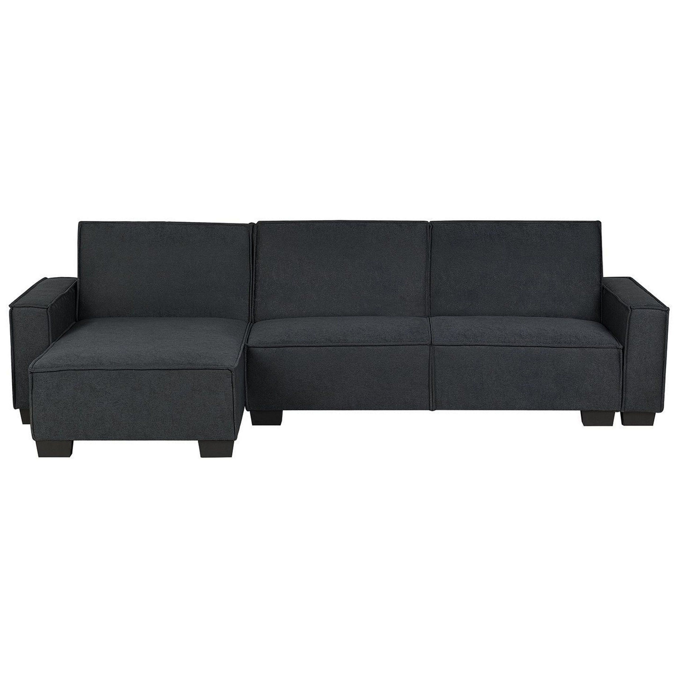 Beliani Corner Sofa Bed Graphite Grey Fabric Upholstered 3 Seater Right Hand L-Shaped Bed