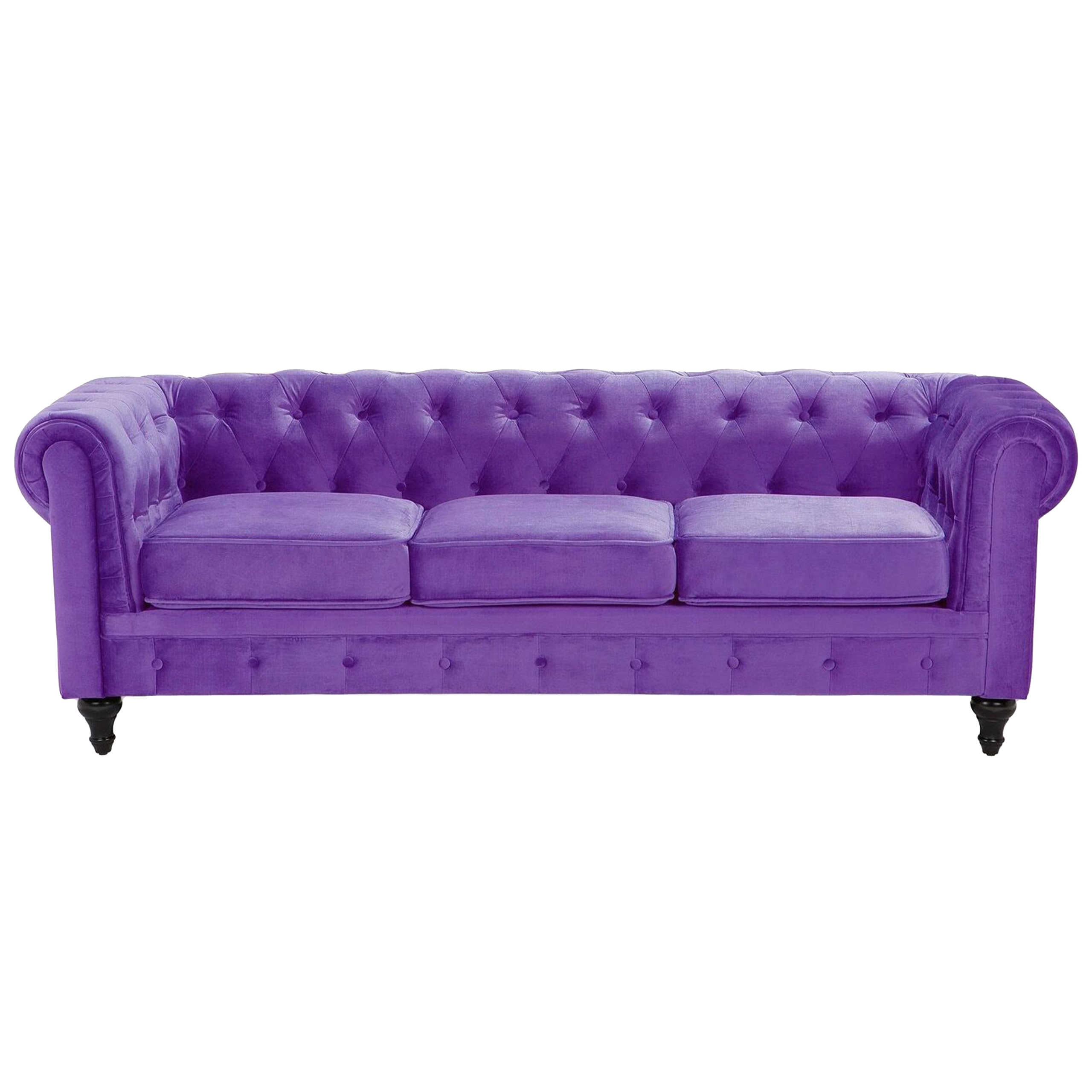 Beliani Chesterfield Sofa Purple Velvet Fabric Upholstery Dark Wood Legs 3 Seater Contemporary