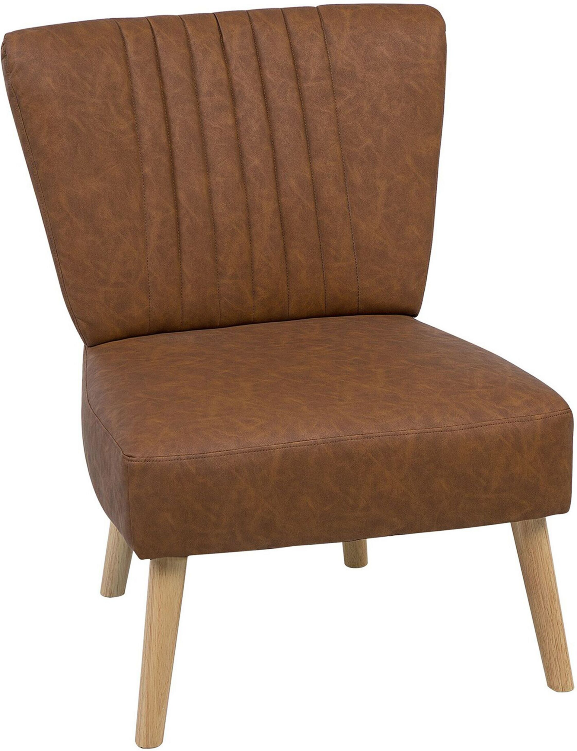 Beliani Armchair Golden Brown Faux Leather Armless Accent Chair Armless Vertical Tufting Wooden Legs