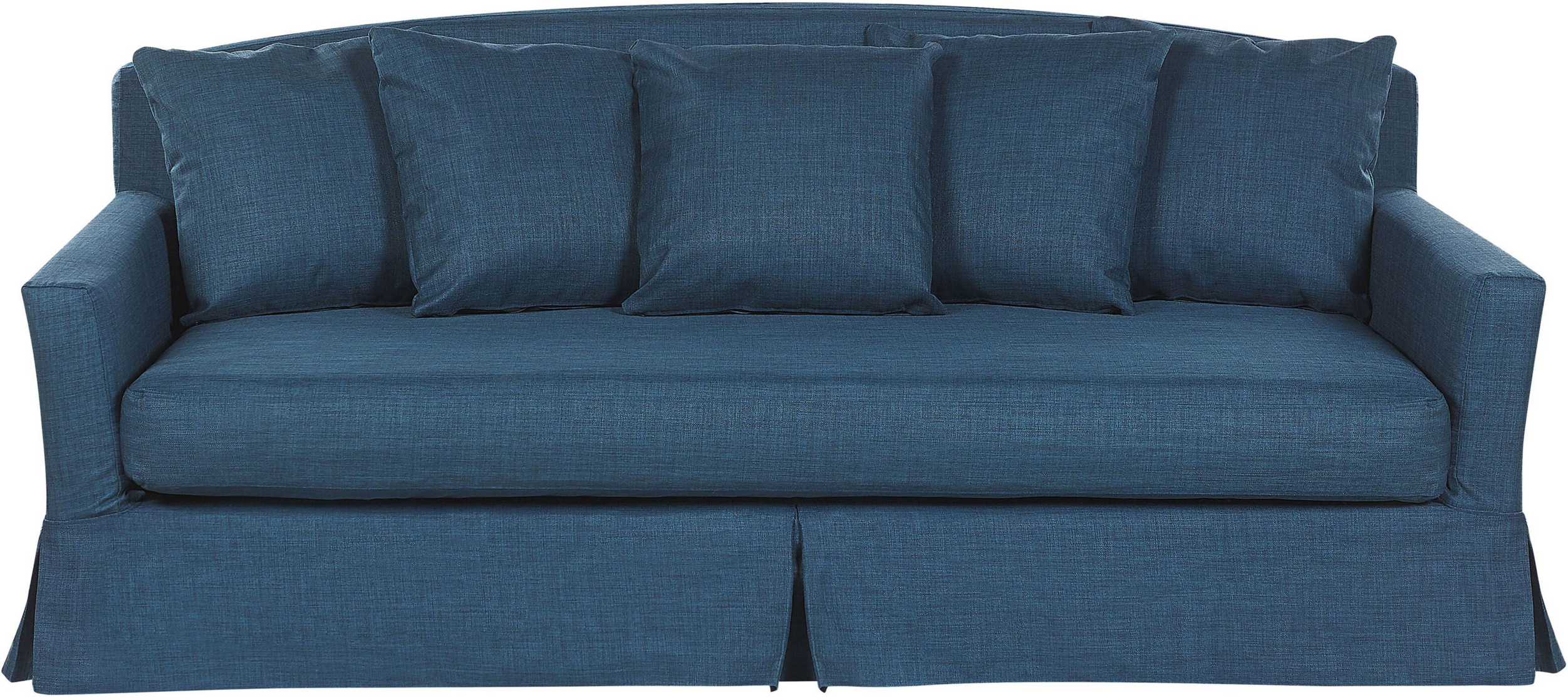 Beliani 3 Seater Sofa Blue Polyester Fabric Skirted Loose Cushion Back Foam Filling