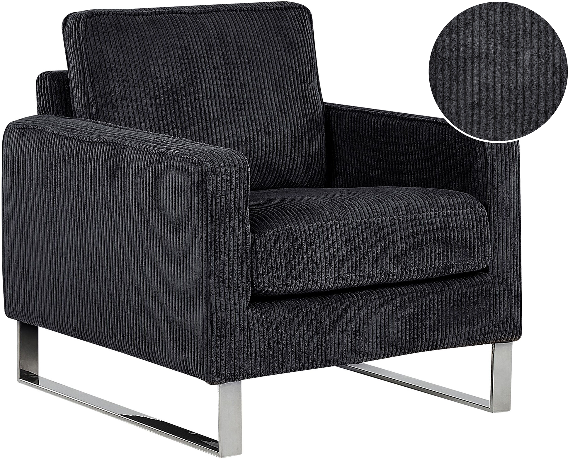 Beliani Armchair Black Corduroy Sled Silver Legs Modern Living Room