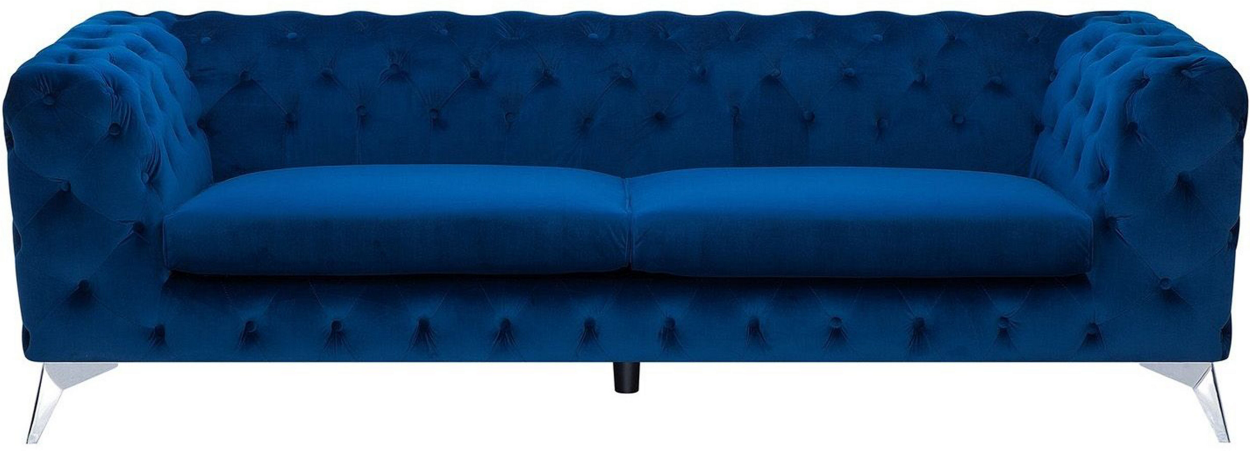 Beliani 3 Seater Sofa Blue Velvet Chesterfield Style Low Back