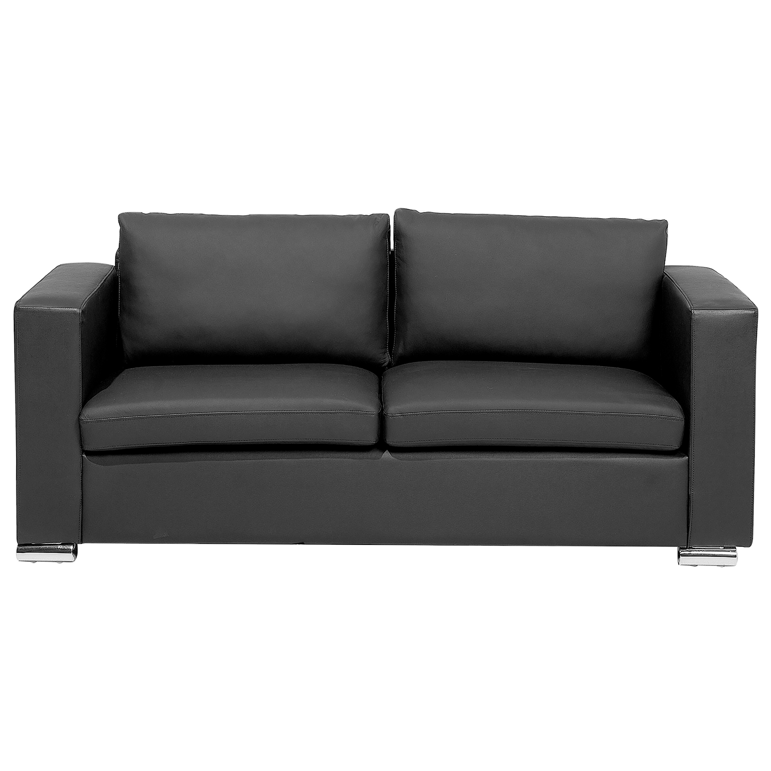 Beliani 3 Seater Sofa Black Genuine Leather Upholstery Chromed Legs Retro Design