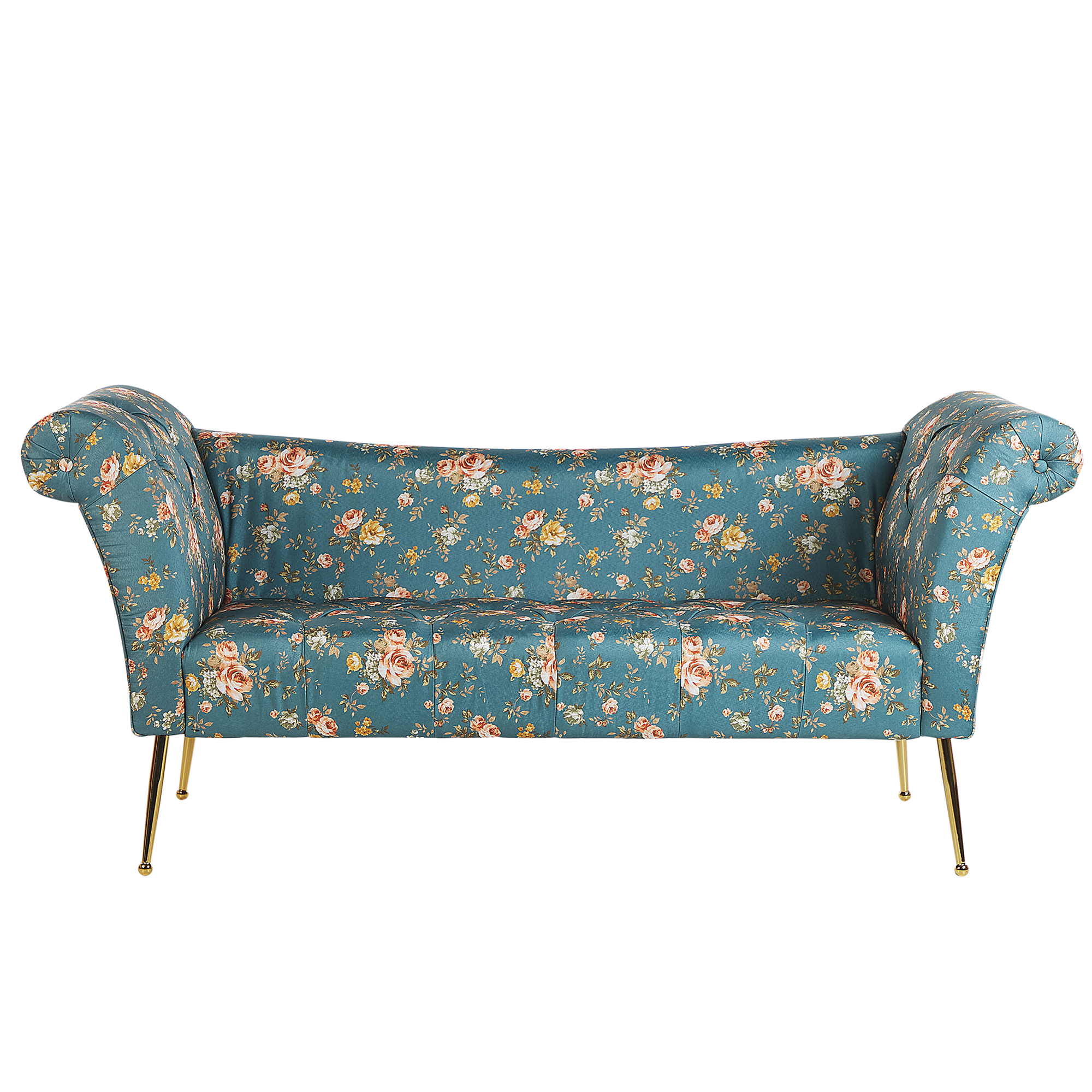 Beliani Chaise Lounge Blue Fabric Upholstery Tufted Double Ended Seat with Metal Gold Legs