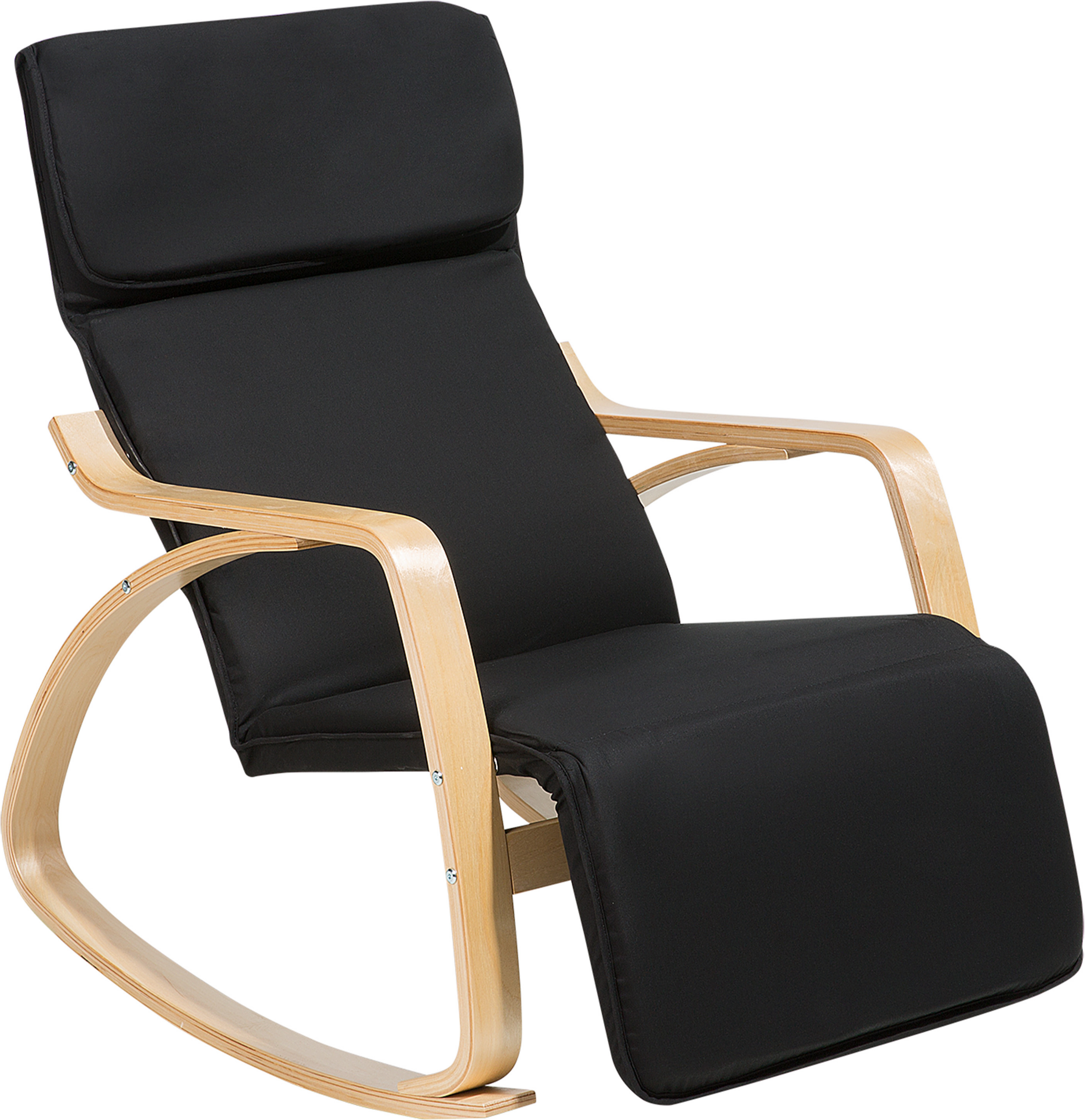 Beliani Rocking Chair Black Fabric Birch Wood with Adjustable Footrest