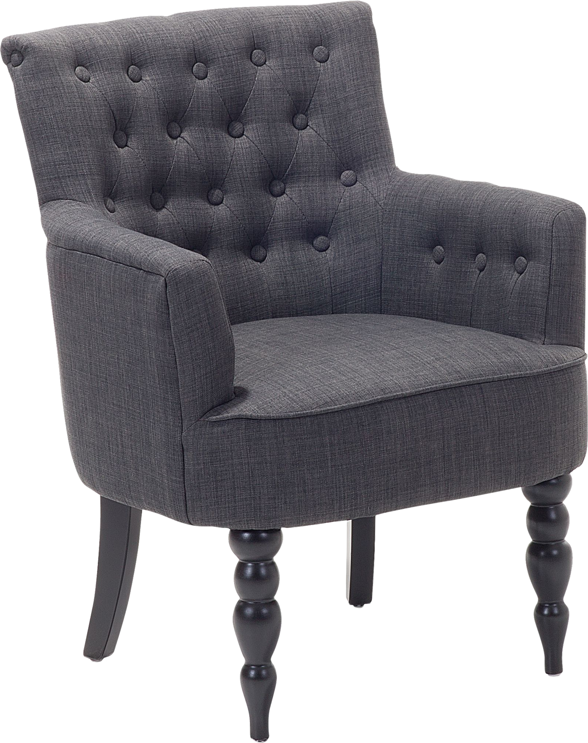 Beliani Armchair Grey Fabric Club Chair Button Tufted Wooden Legs