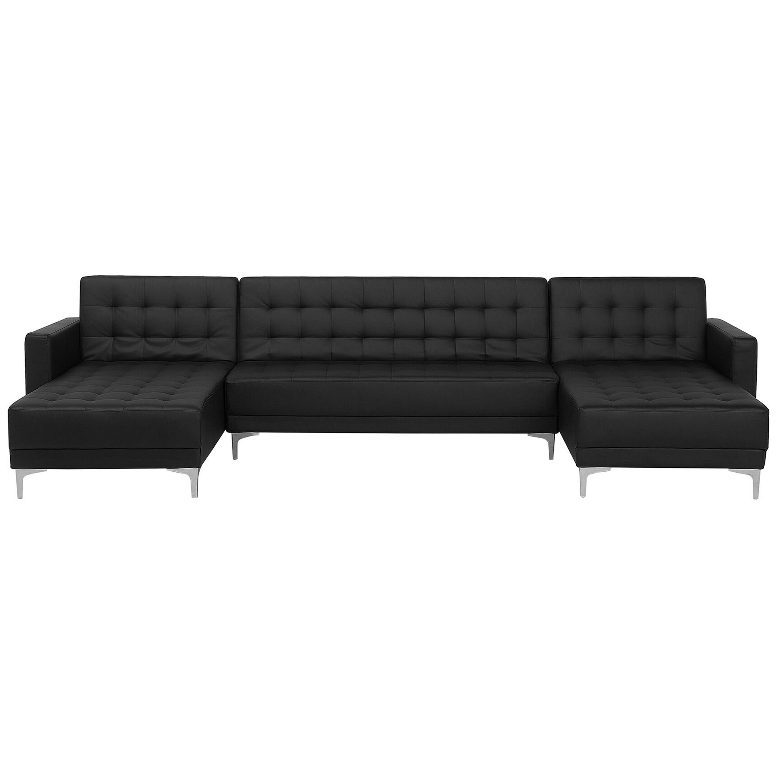 Beliani Corner Sofa Bed Black Faux Leather Tufted Modern U-Shaped Modular 5 Seater with Chaise Longues
