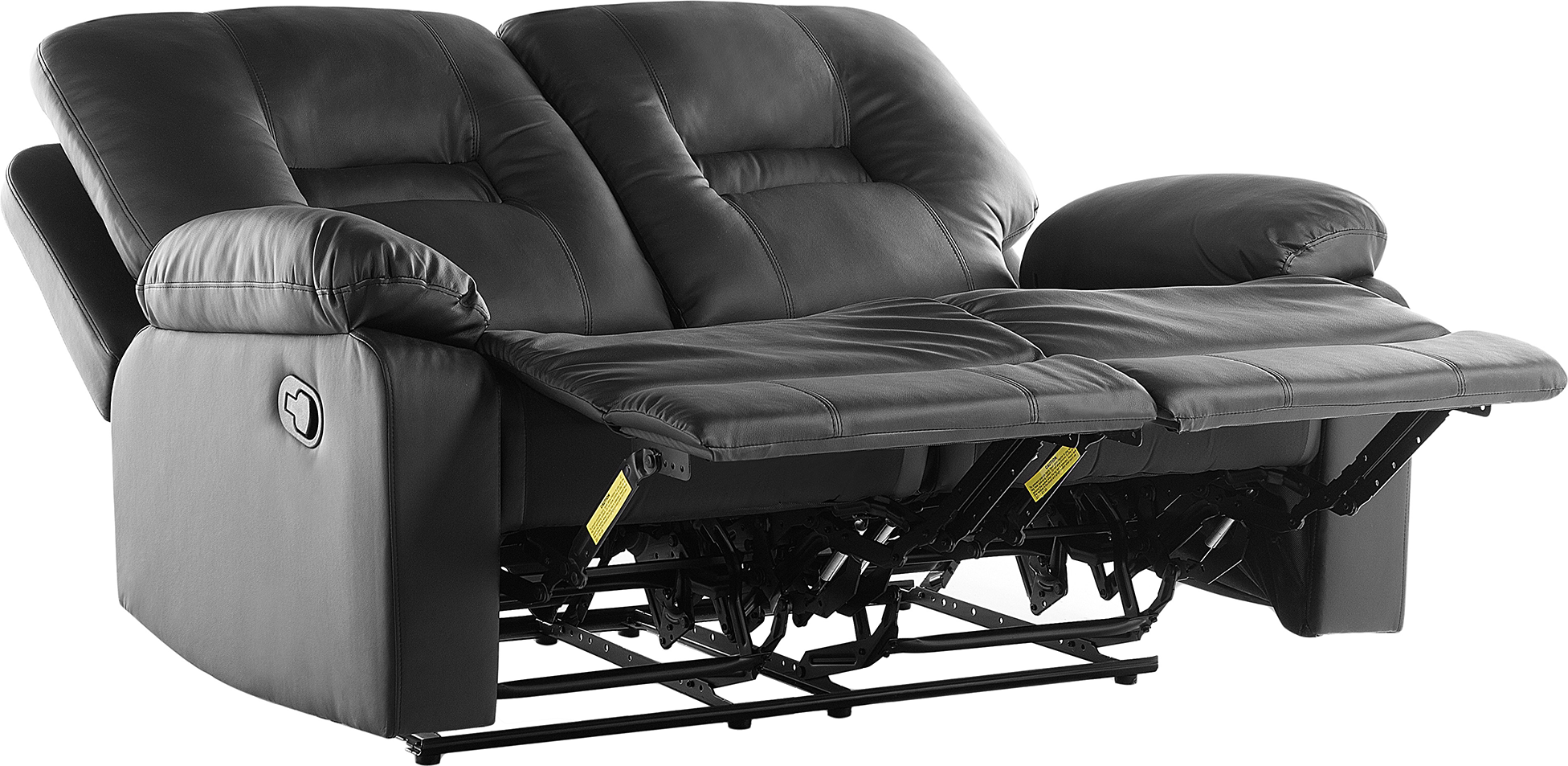 Beliani Recliner Sofa Black 2 Seater Faux Leather Manually Adjustable Back and Footrest