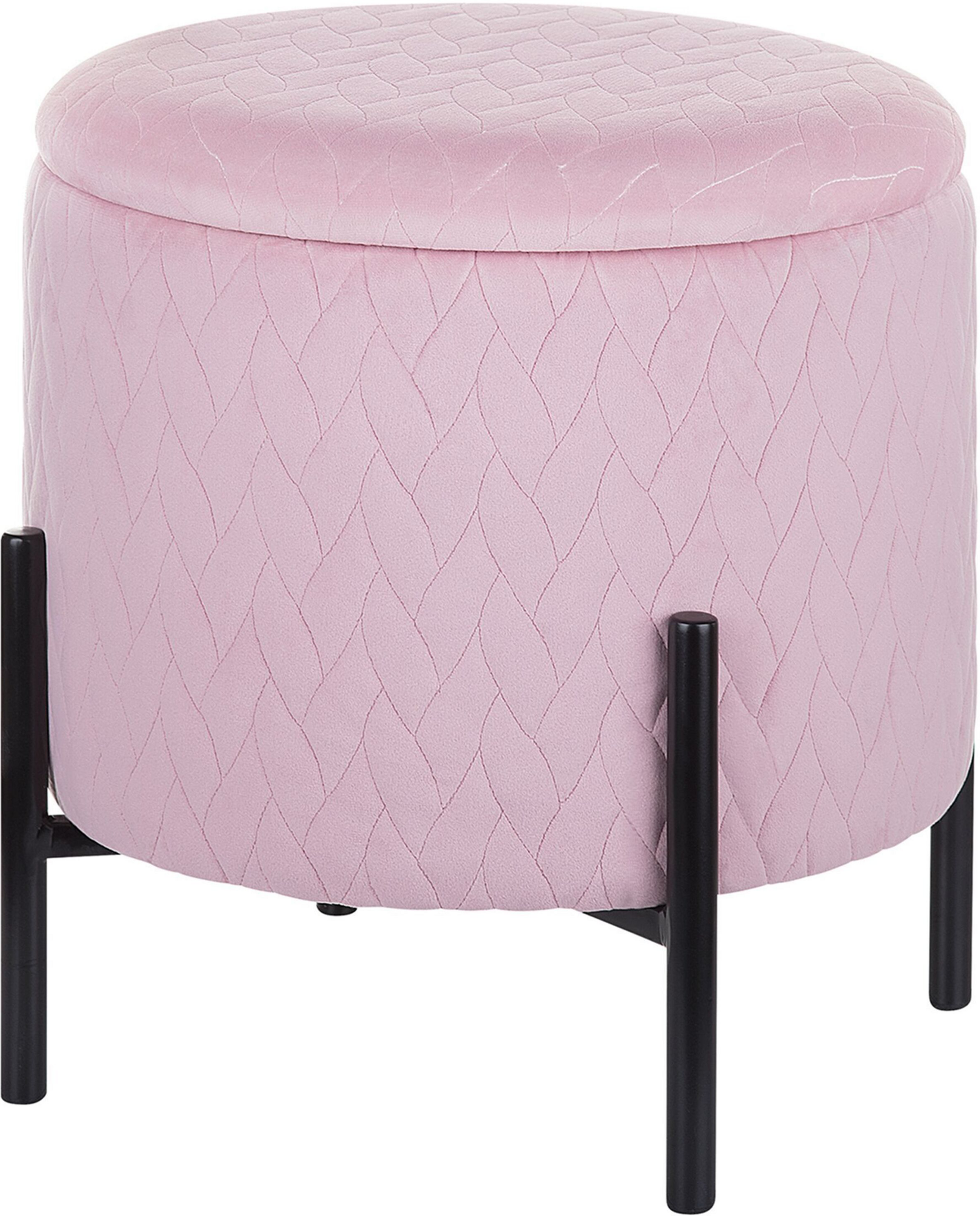 Beliani Footstool Pink Velvet with Black Legs with Storage Glam Modern