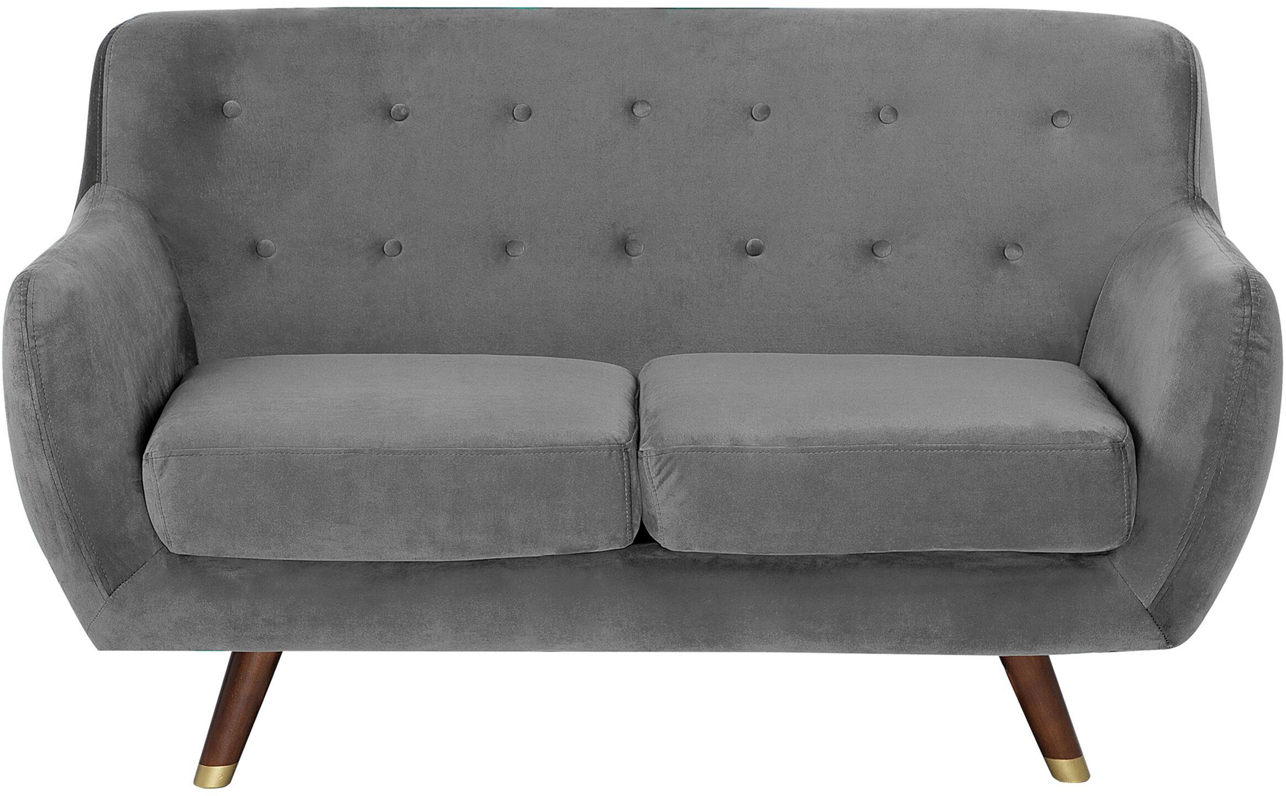 Beliani Sofa Grey Velvet 2 Seater Button Tufted Back Cushioned Seat Wooden Legs