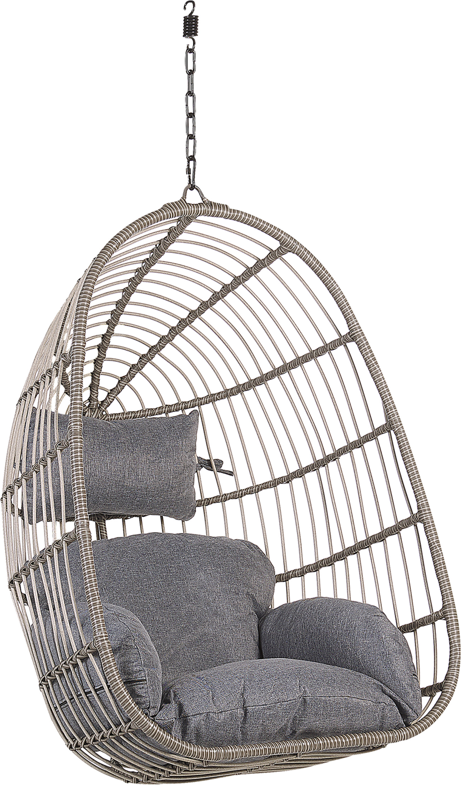 Beliani Hanging Chair Grey Rattan without Stand Indoor-Outdoor Egg Shape Boho