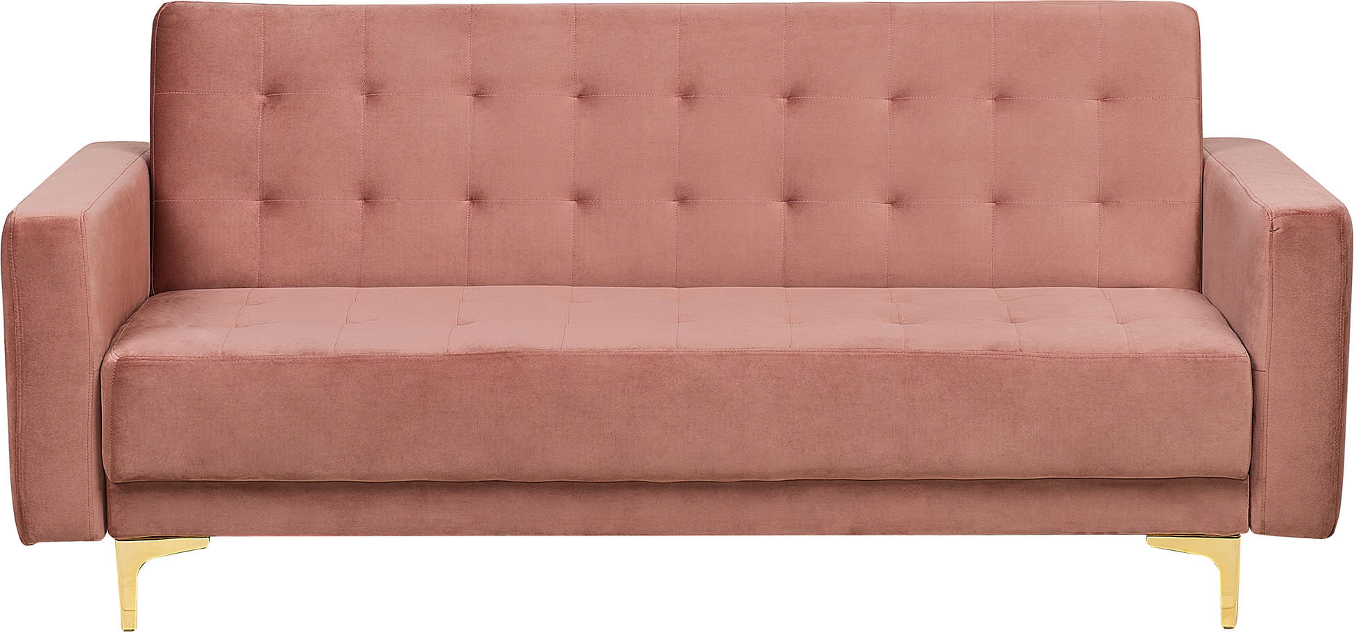 Beliani Sofa Bed Pink Velvet Tufted Fabric Modern Living Room Modular 3 Seater Gold Legs Track Arm