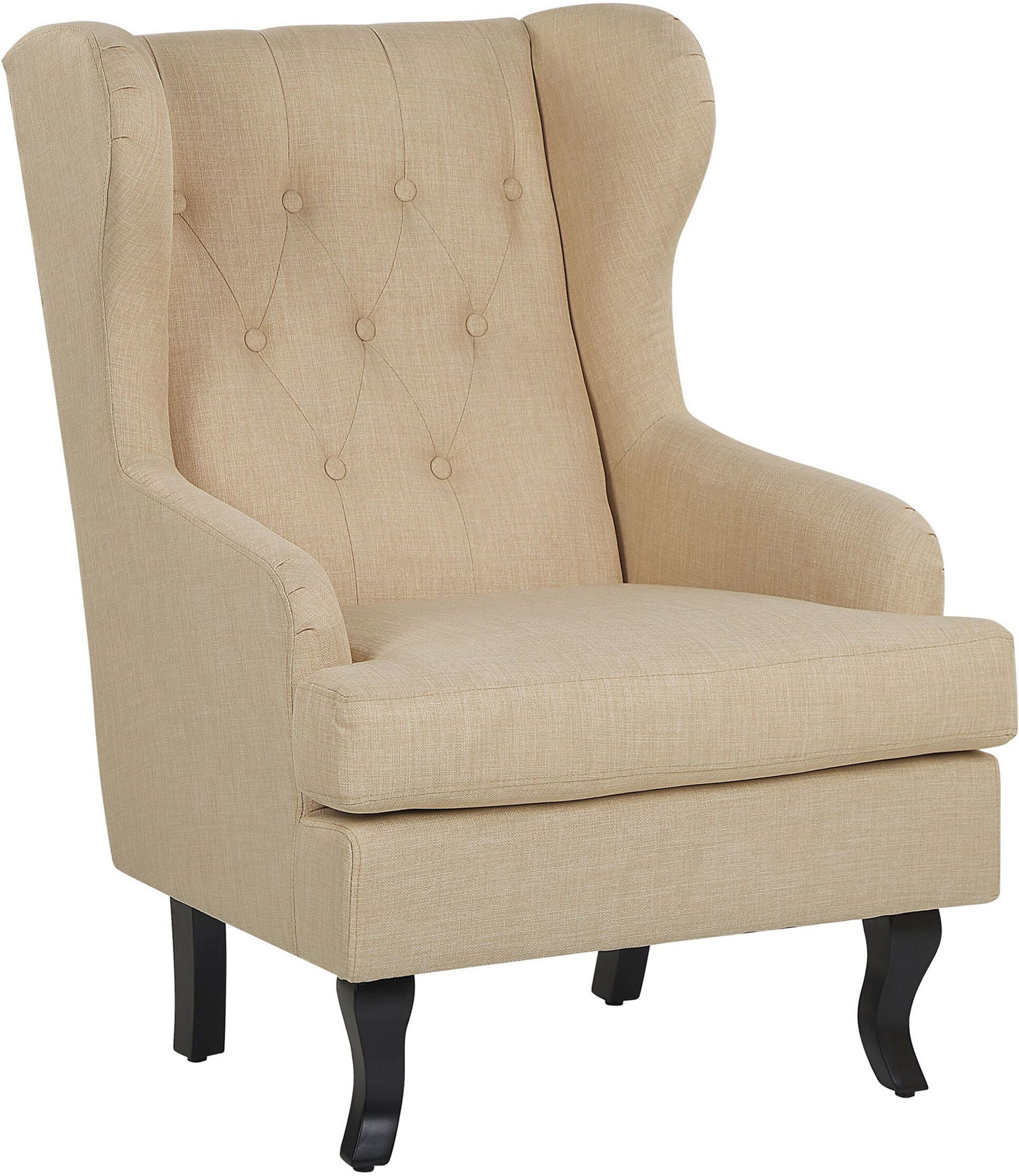 Beliani Wingback Chair Beige Upholstered Black Legs Scandinavian Style