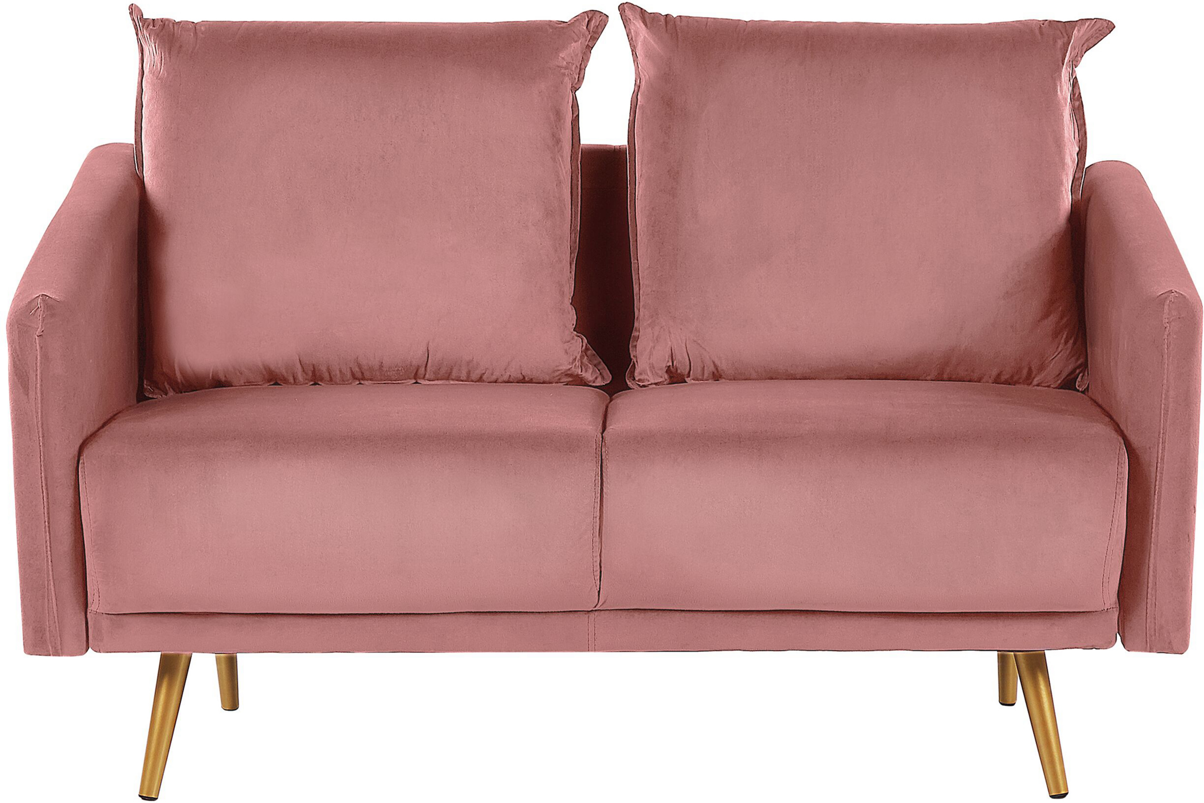 Beliani Sofa Pink Velvet 2 Seater Back Cushioned Seat Metal Golden Legs Retro Glam