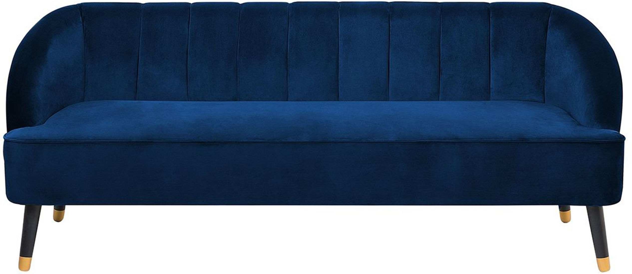 Beliani Sofa Cobalt Blue Velvet 3 Seater Channel Back Recessed Arms Wooden Legs