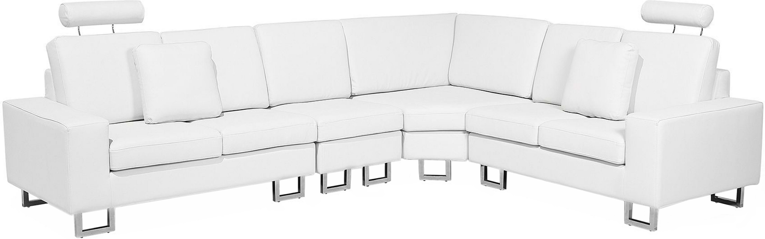 Beliani Corner Sofa White Leather Upholstery Left Hand Orientation with Adjustable Headrests