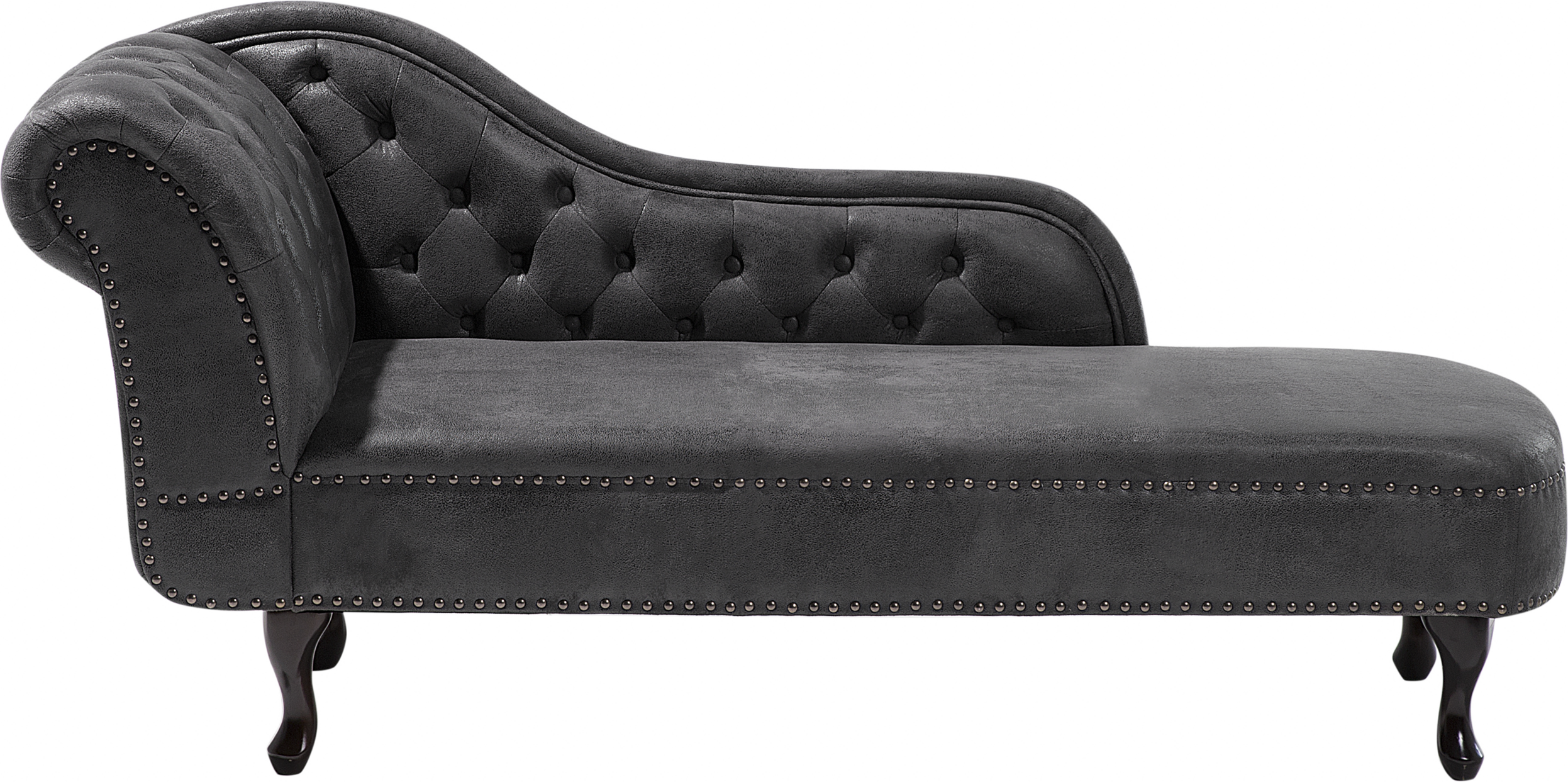 Beliani Chaise Lounge Grey Left Hand Faux Suede Buttoned