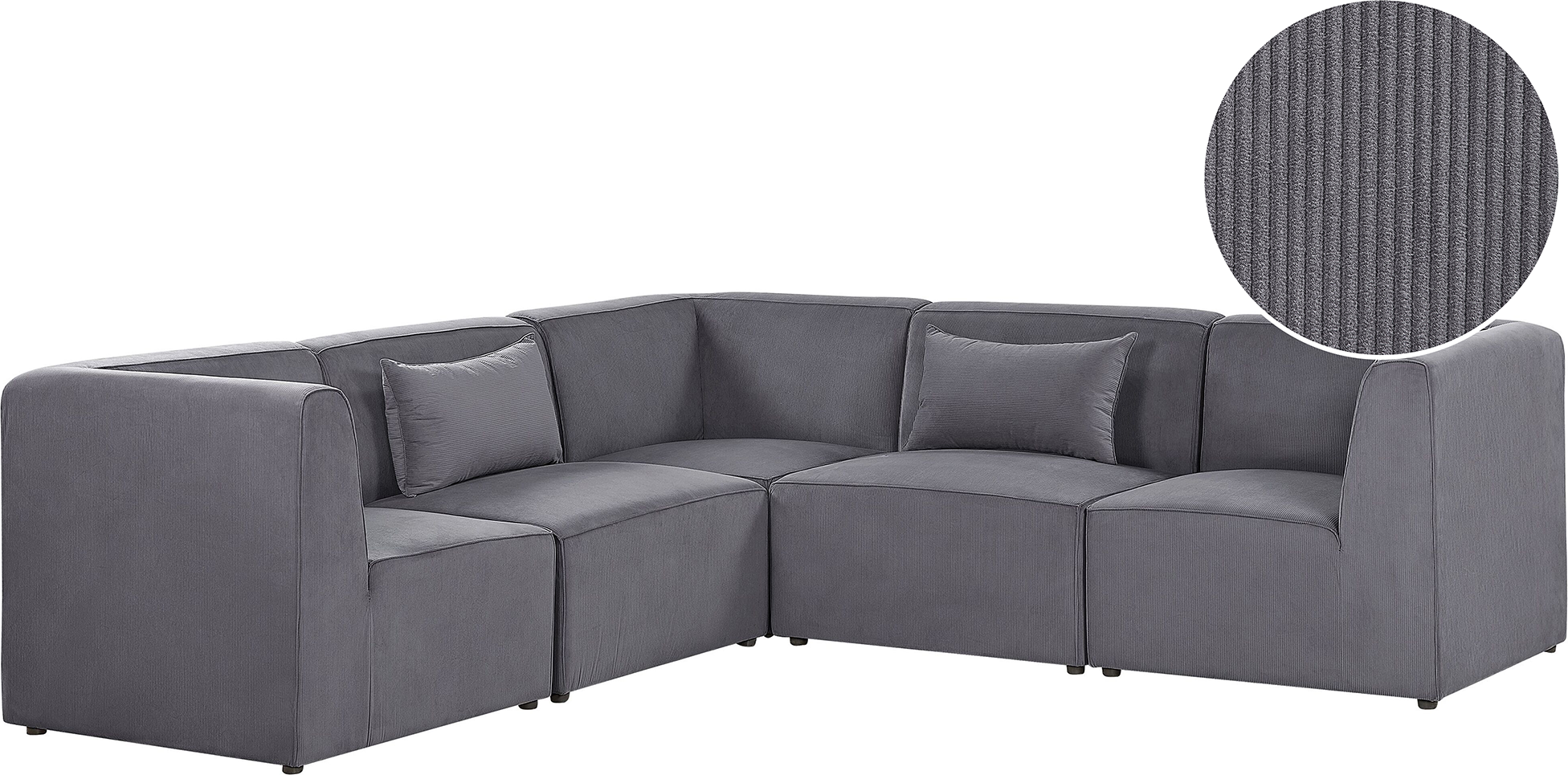 Beliani Modular Corner Sofa Grey Corduroy Right Hand 5 Seater Sectional Sofa L-Shaped Modern Design